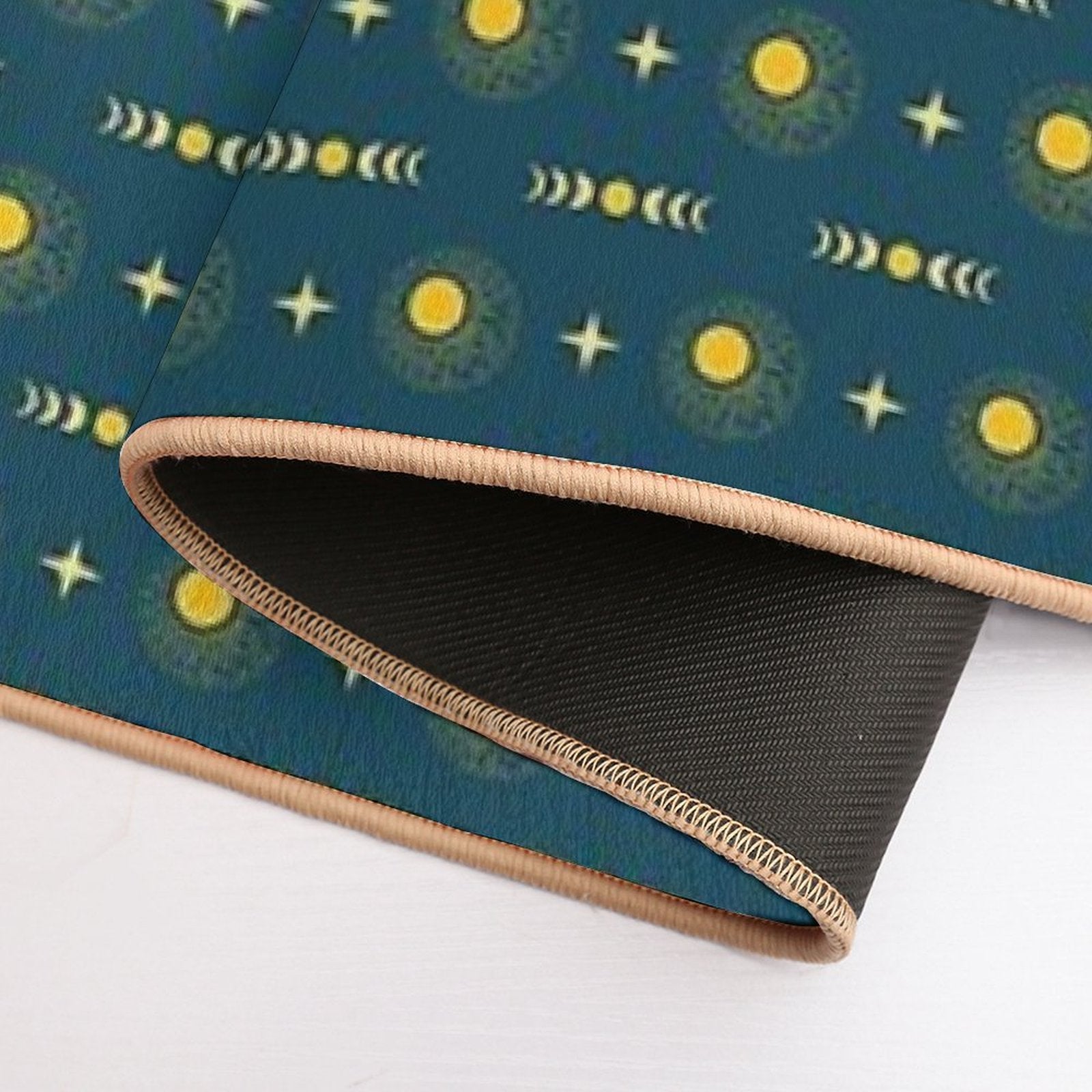 Boho Sun Moon & Stars - Navy & Yellow  Eco-Friendly Bath Mat
