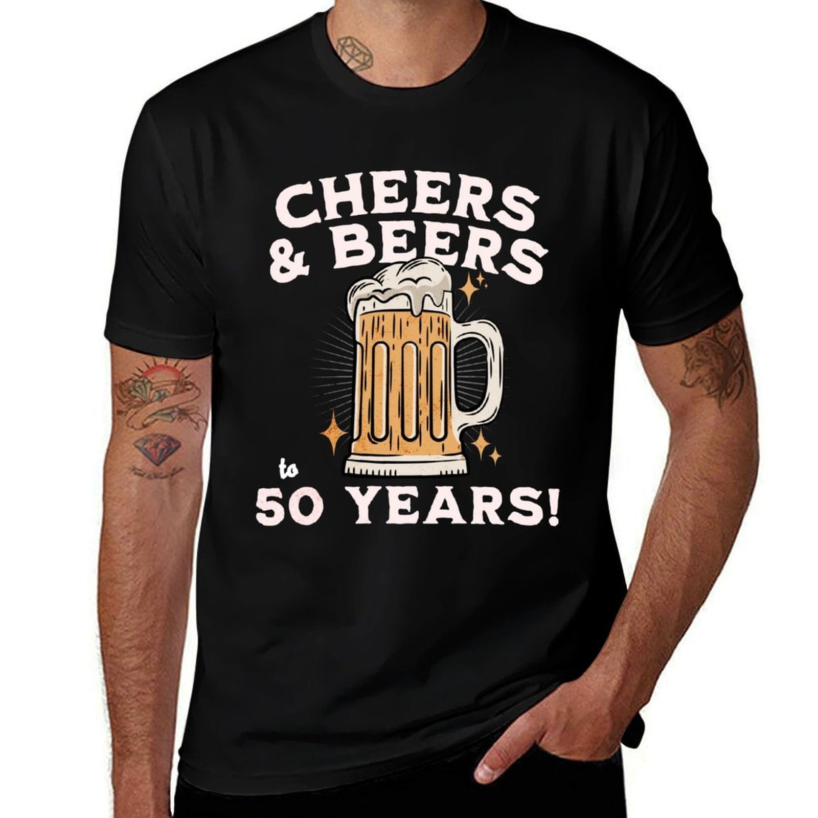 50th Birthday, Funny Beer Drinker Joke  Rolled Sleeves T-Shirt