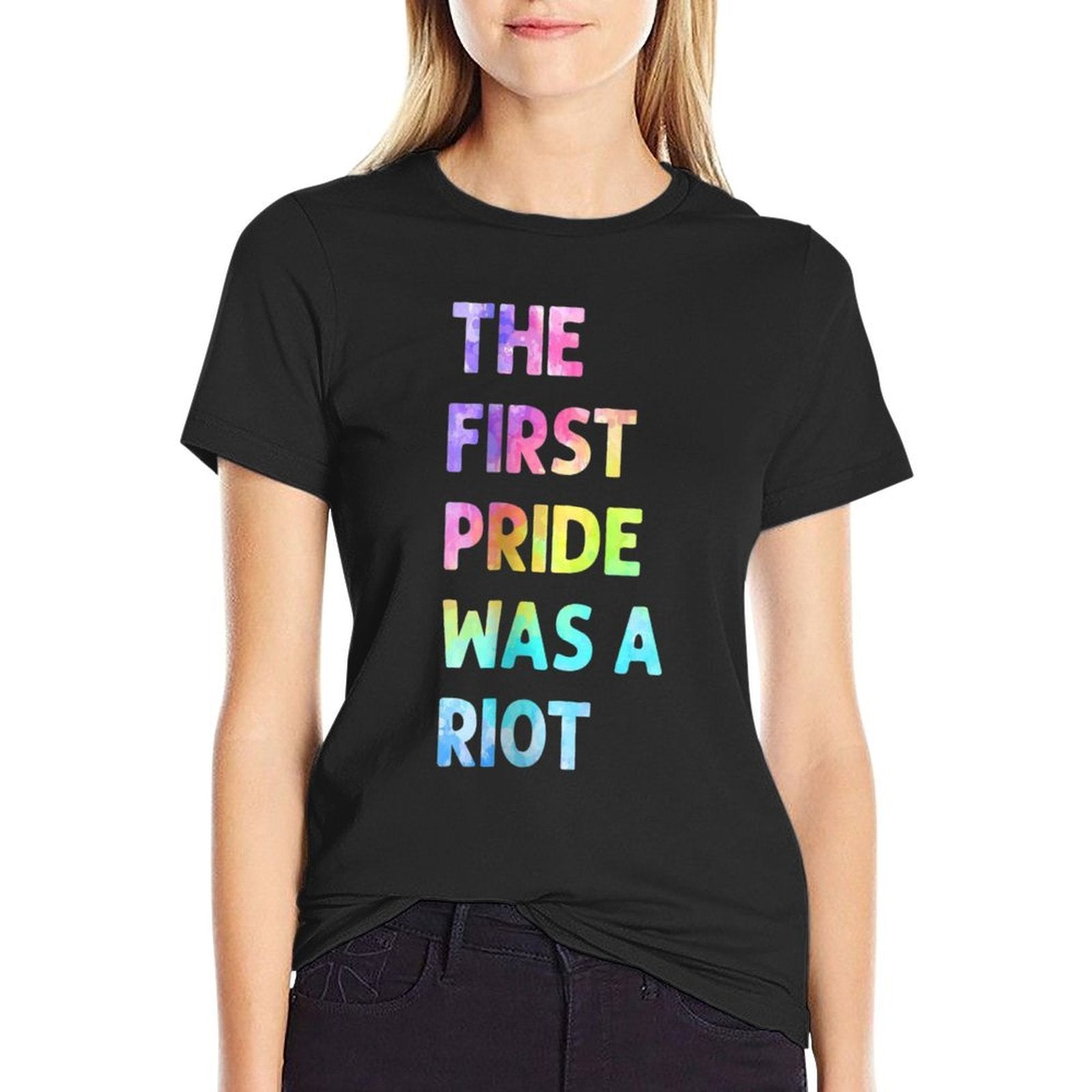 The First Pride Was A Riot Rainbow Watercolor  Rolled Sleeves T-Shirt