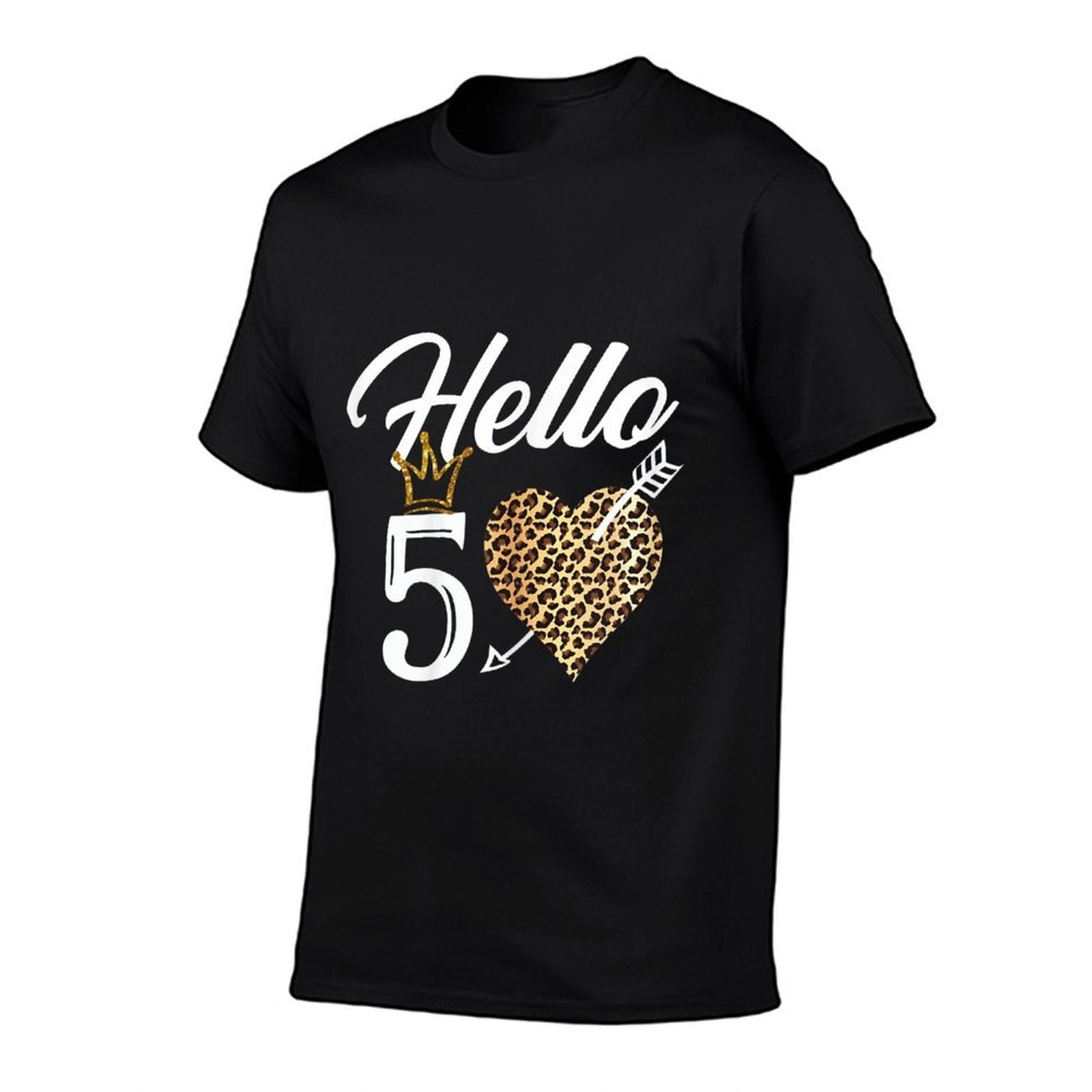 50th Birthday Shirt Hello 50 with Leopard  Fade-proof Color T-Shirt