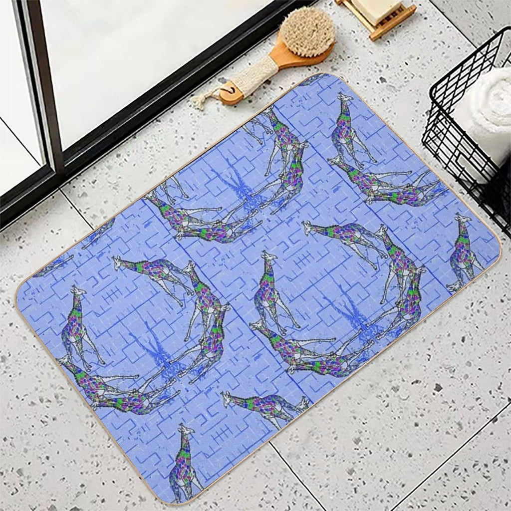 Blue Giraffes Durable Bath Mat