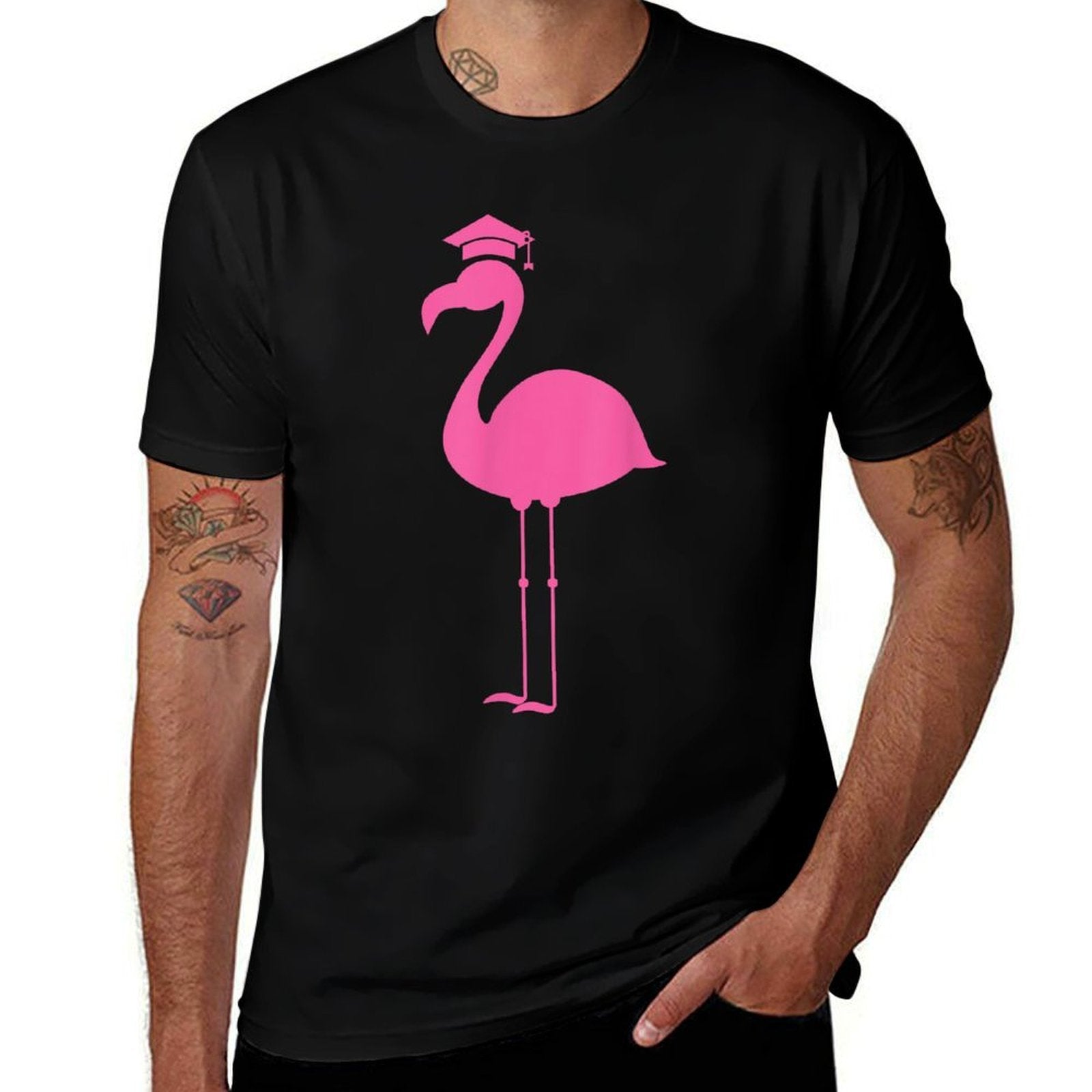 Graduate Cute Pink Flamingo Graduation  Wrinkle-resistant T-Shirt