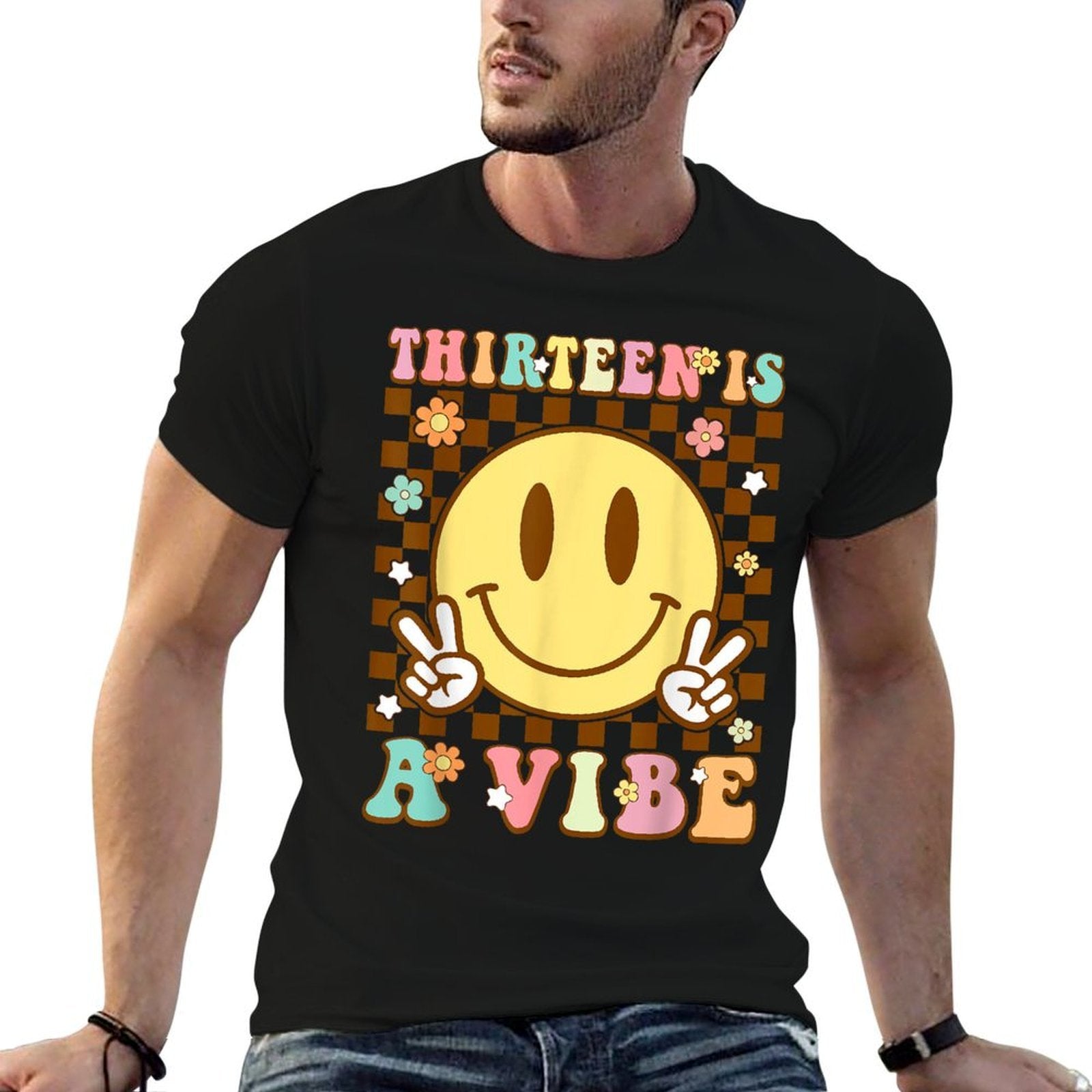 Thirteen Is A Vibe 13th Birthday Groovy 13 Year Old Boy Girl  Vintage-inspired T-Shirt