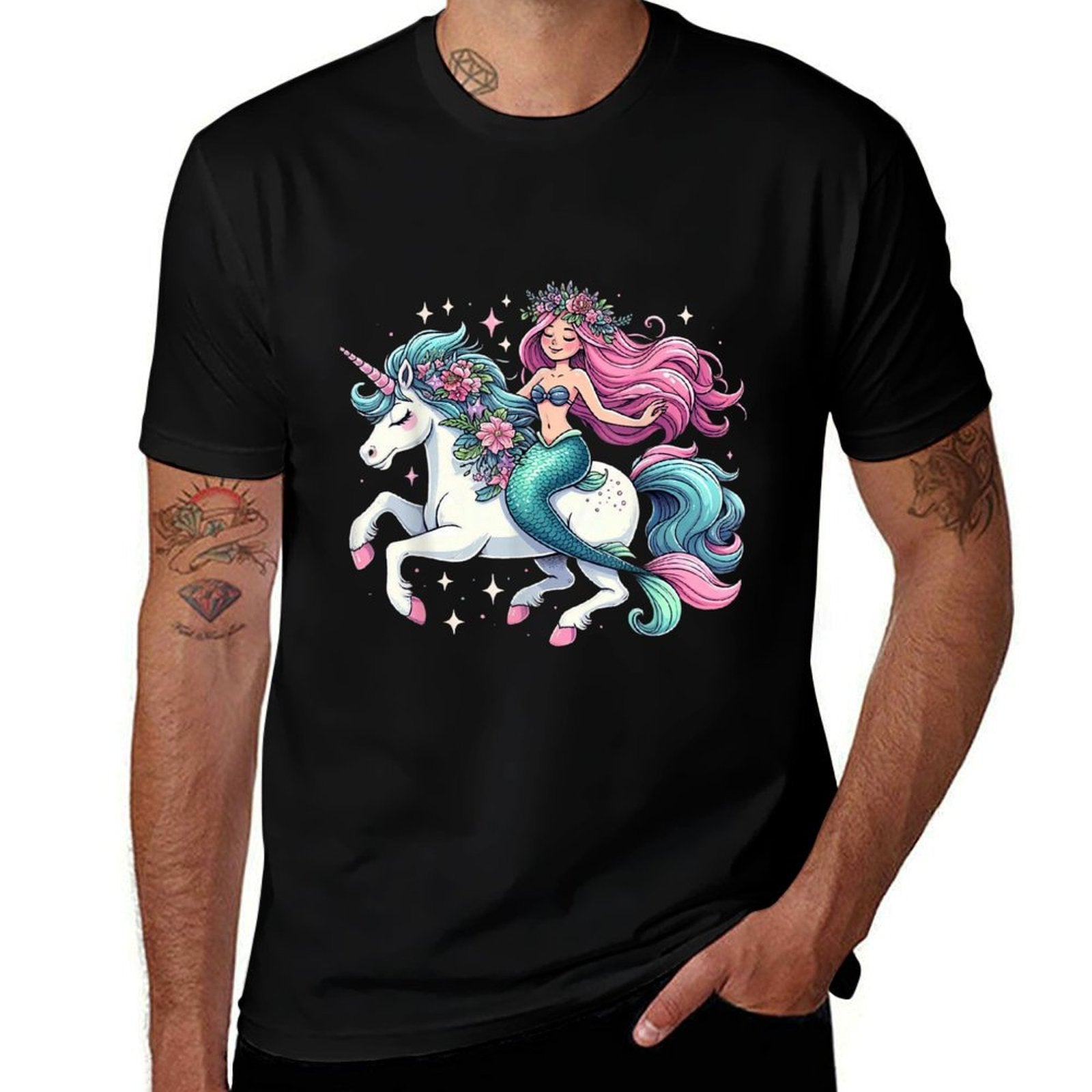 Mermaid Riding A Unicorn Boys Girls Men Women Kids Adults  Classic T-Shirt