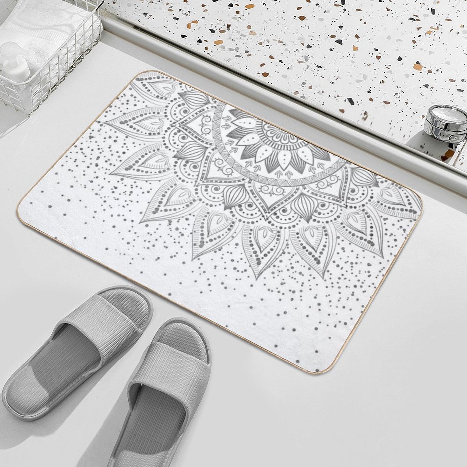 Elegant Grey Mandala Confetti Design  Versatile Bath Mat