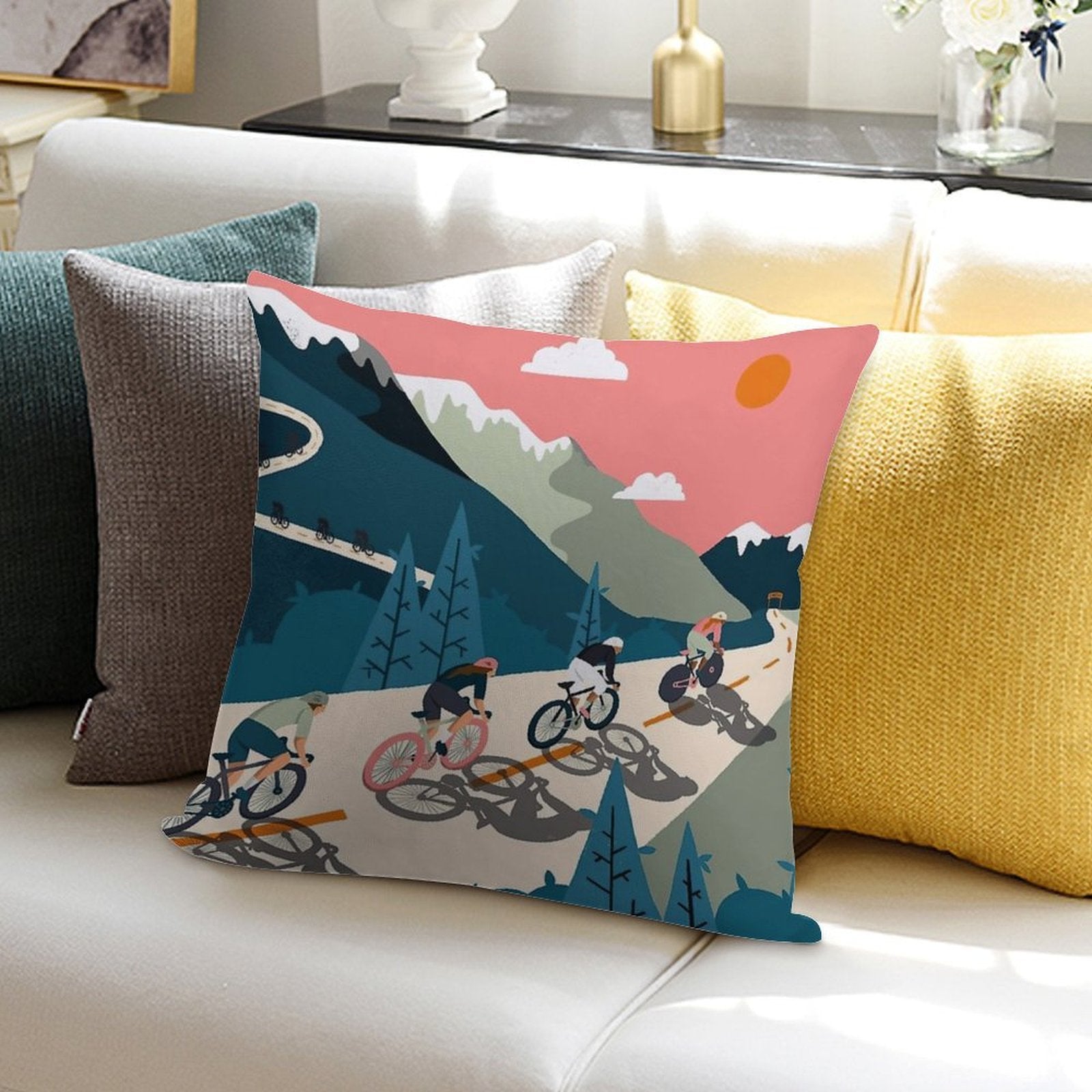 Cycling Race Vintage Art Soft Multiple Sizes Throw Pillow