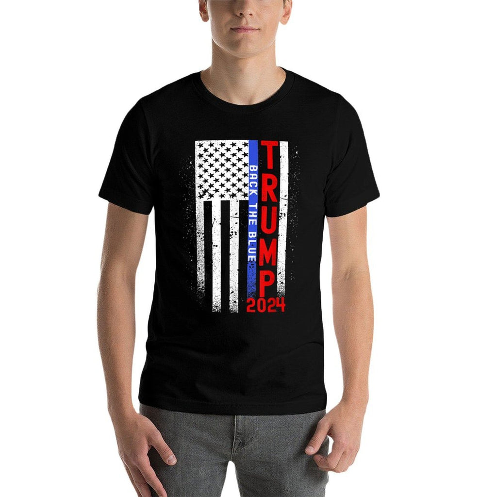 Trump 2024 Back The Blue Thin Blue Line American Flag  Heathered Texture T-Shirt