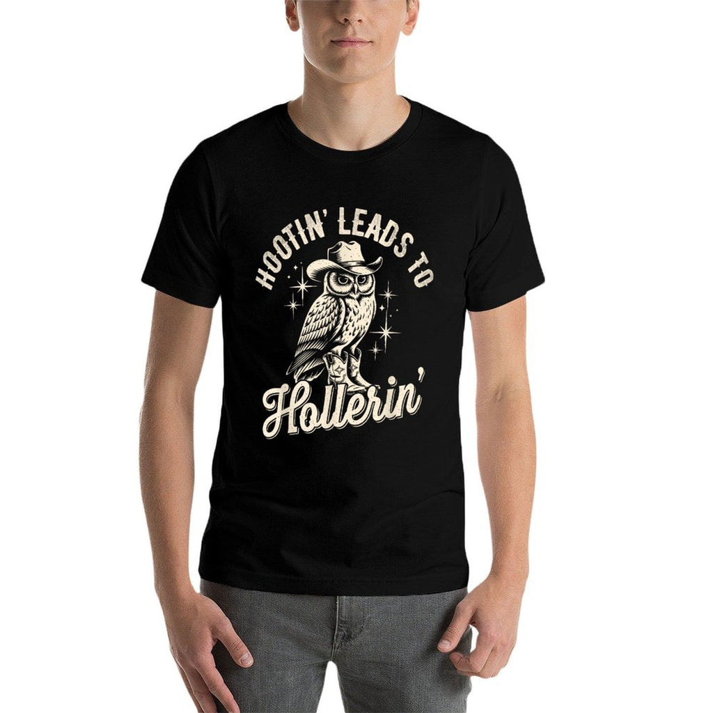 Hootin Leads To Hollerin Western Funny Cowboy Owl  Summer-ready Fabric T-Shirt