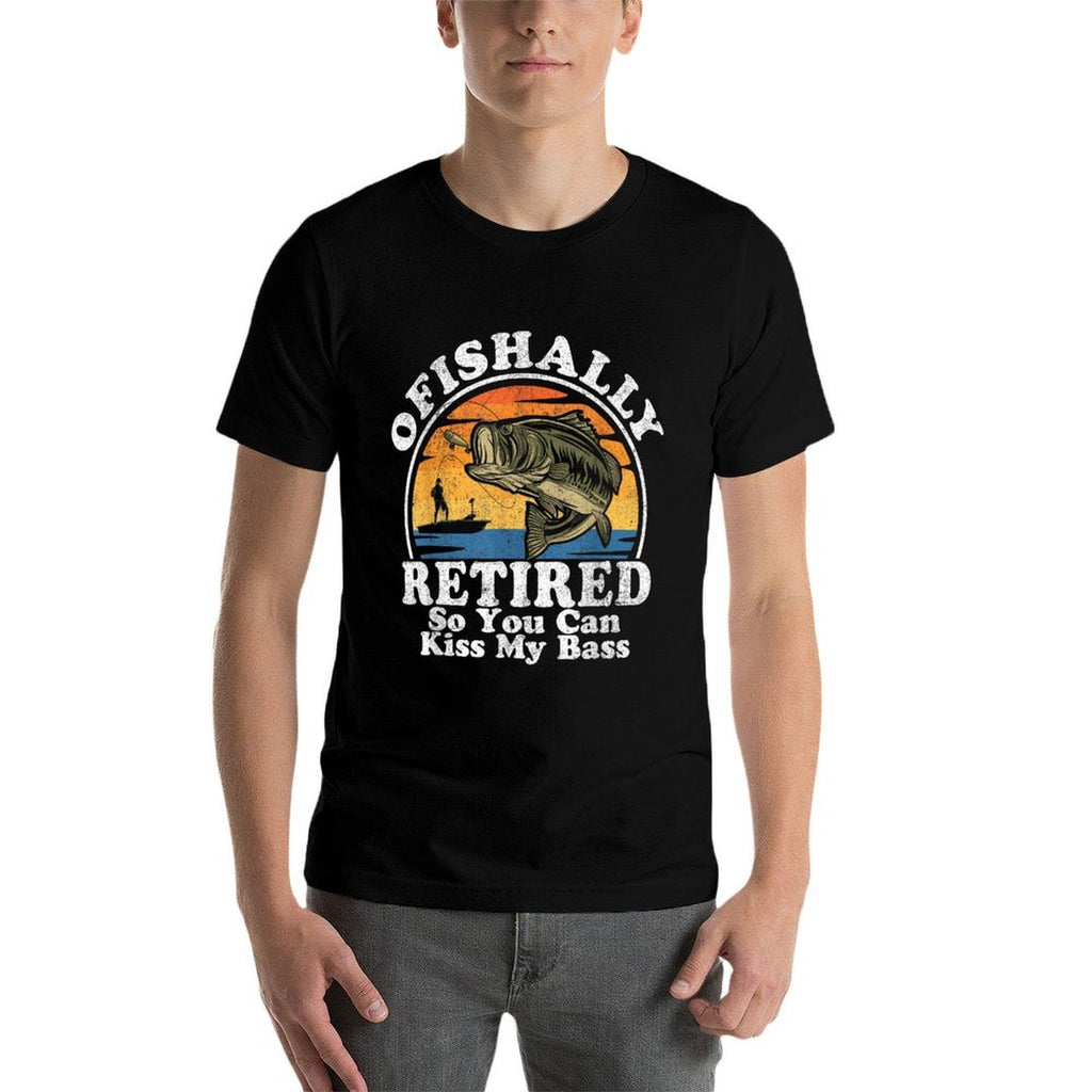 Ofishally Retired Funny Bass Fishing Retirement Gift For Men Comfortable T-Shirt