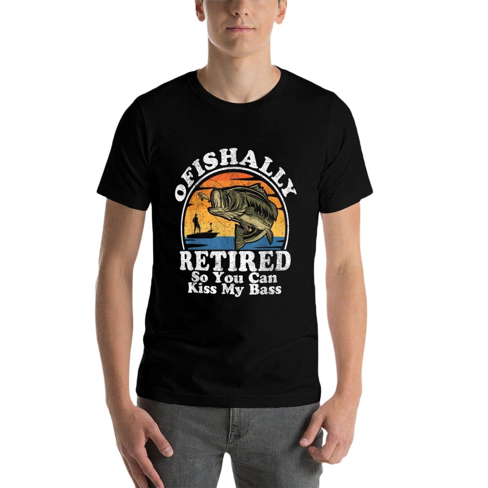 Ofishally Retired Funny Bass Fishing Retirement Gift For Men Comfortable T-Shirt