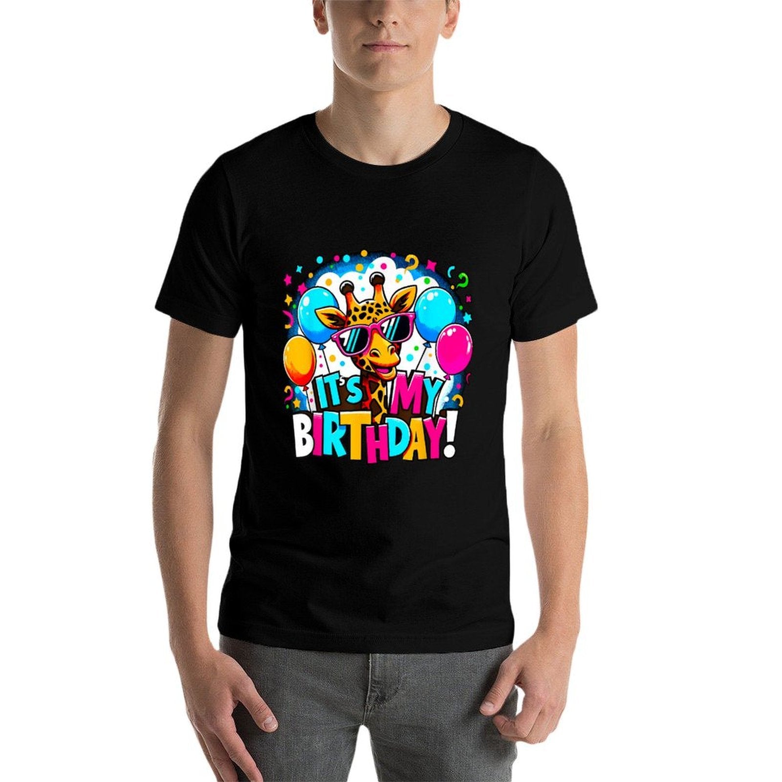It's My Birthday Party Giraffe Birthday Girl  Heathered Texture T-Shirt