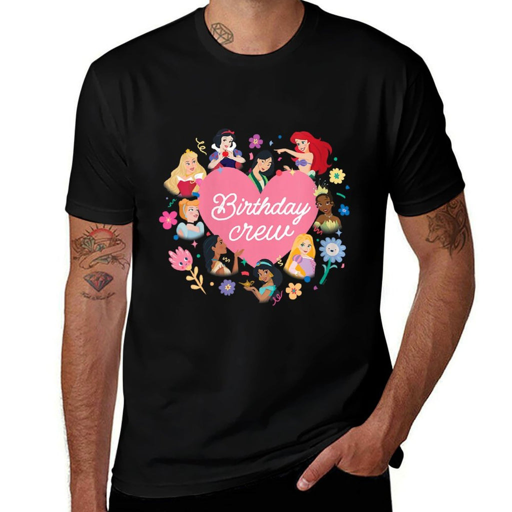 Disney Princess Heart Flowers Friends & Family Birthday Crew  Rolled Sleeves T-Shirt