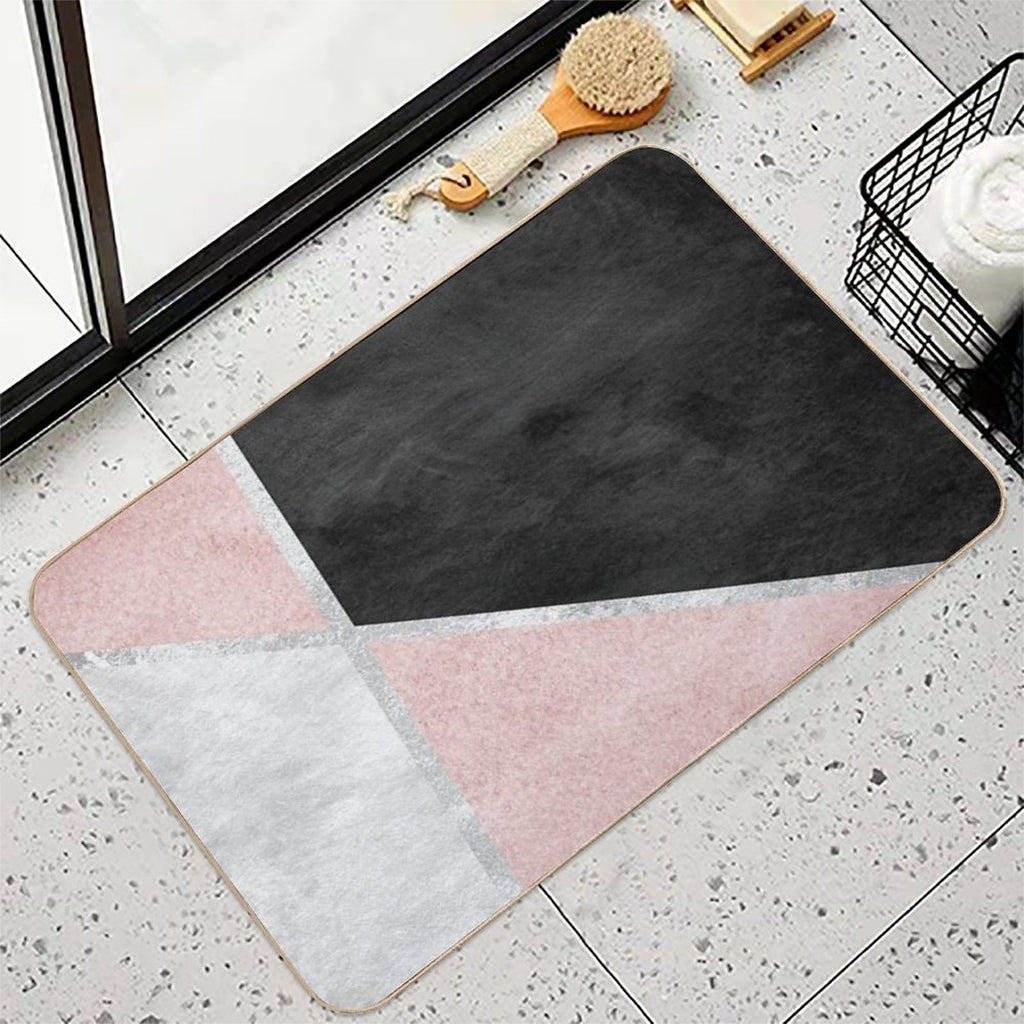 Pink, Silver And Black Geometric Design  Absorbent Bath Mat