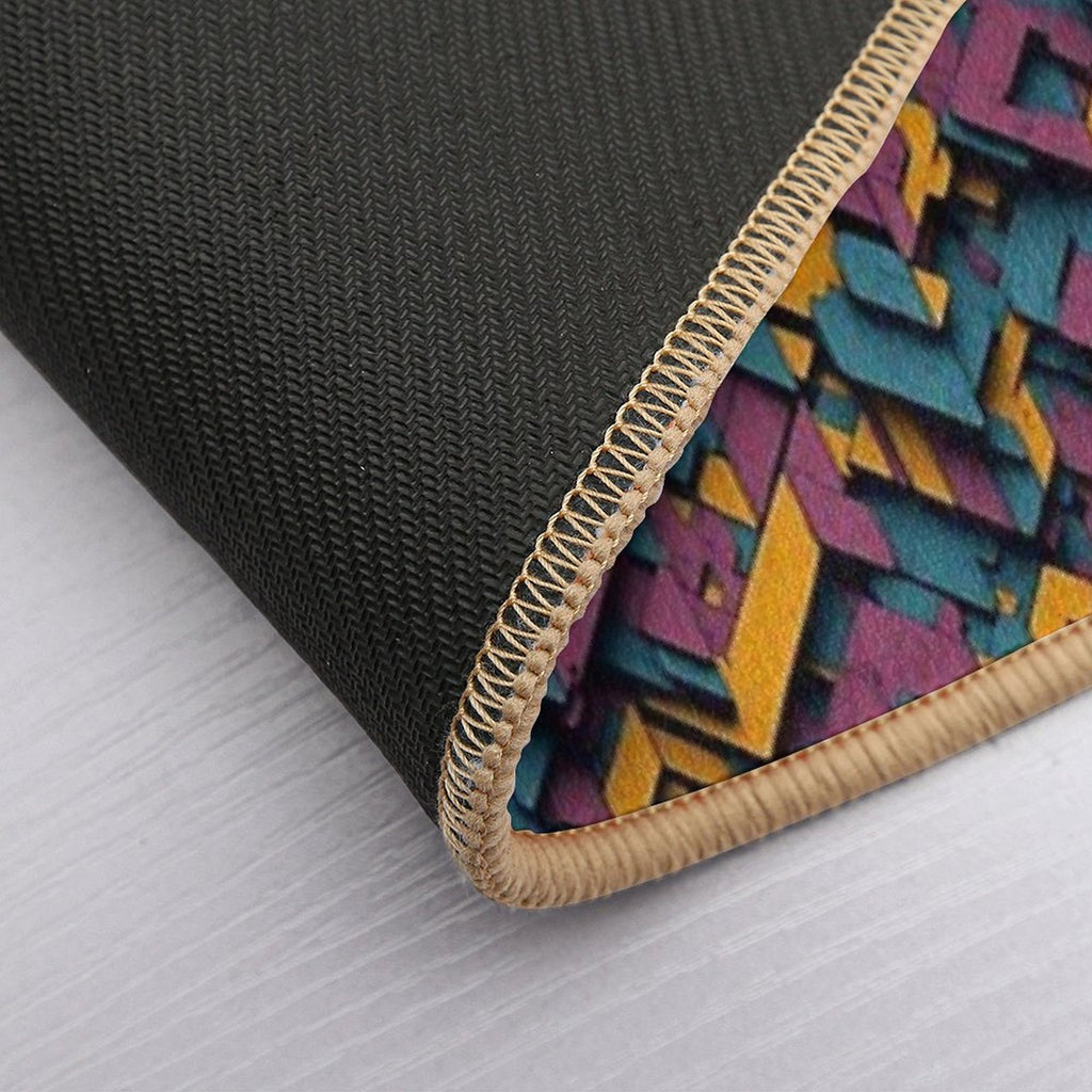Retro-Inspired Geometric Blocks  Rapid-Drying Bath Mat