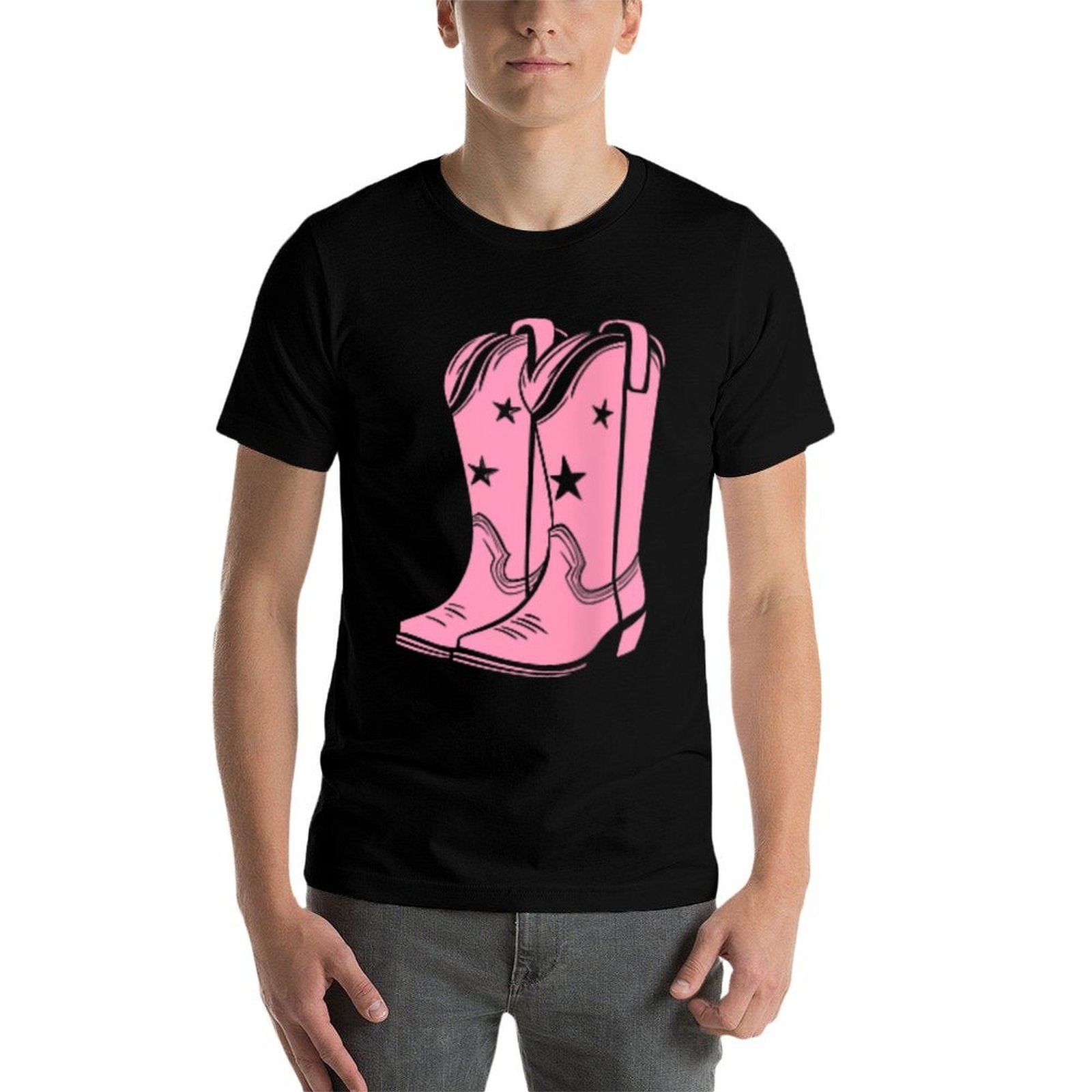 Pink Cowboy Boots Cowgirl Boho Style Western  Breathable T-Shirt