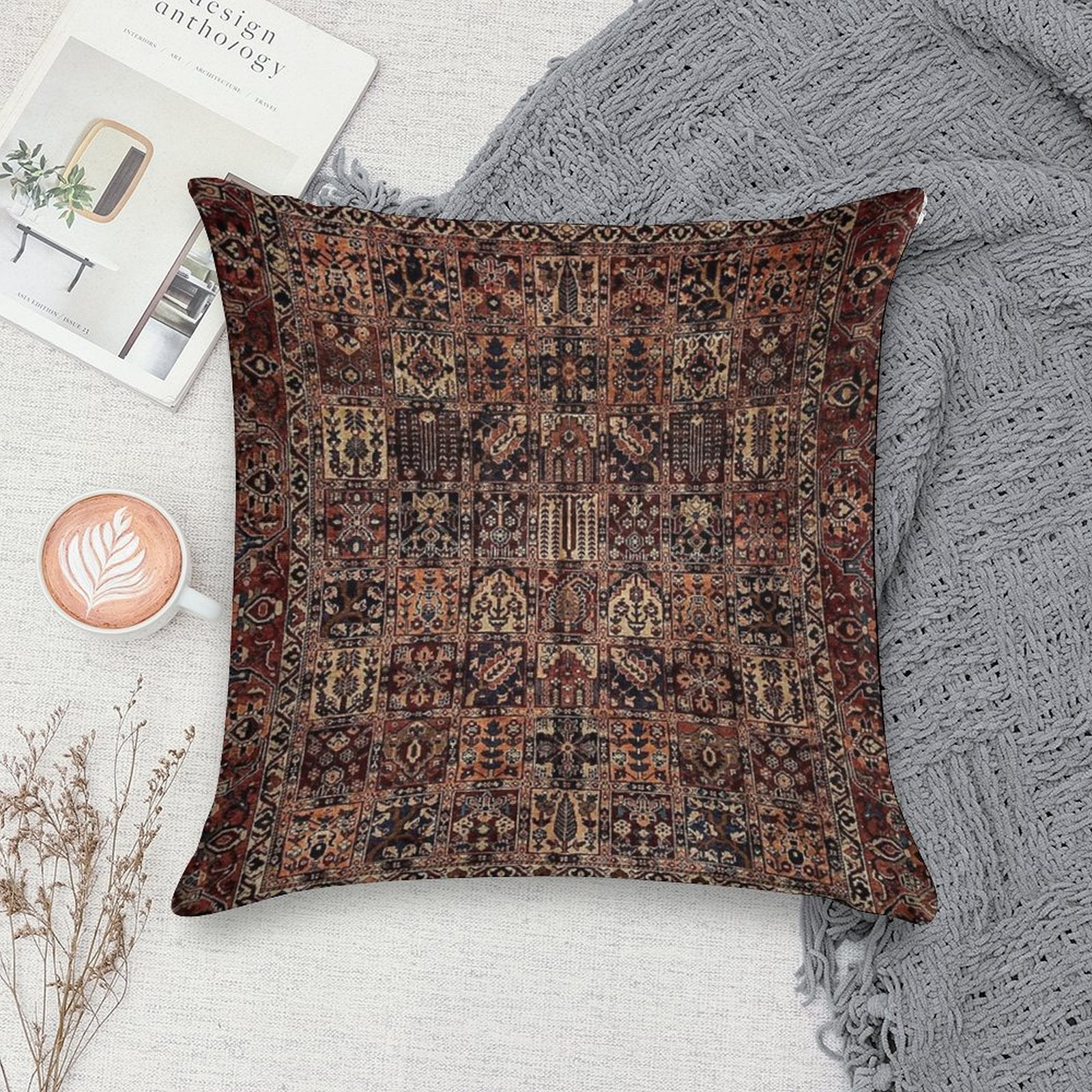 Vintage Carpet Pillow Soft Short Plush Fabric Throw Pillow