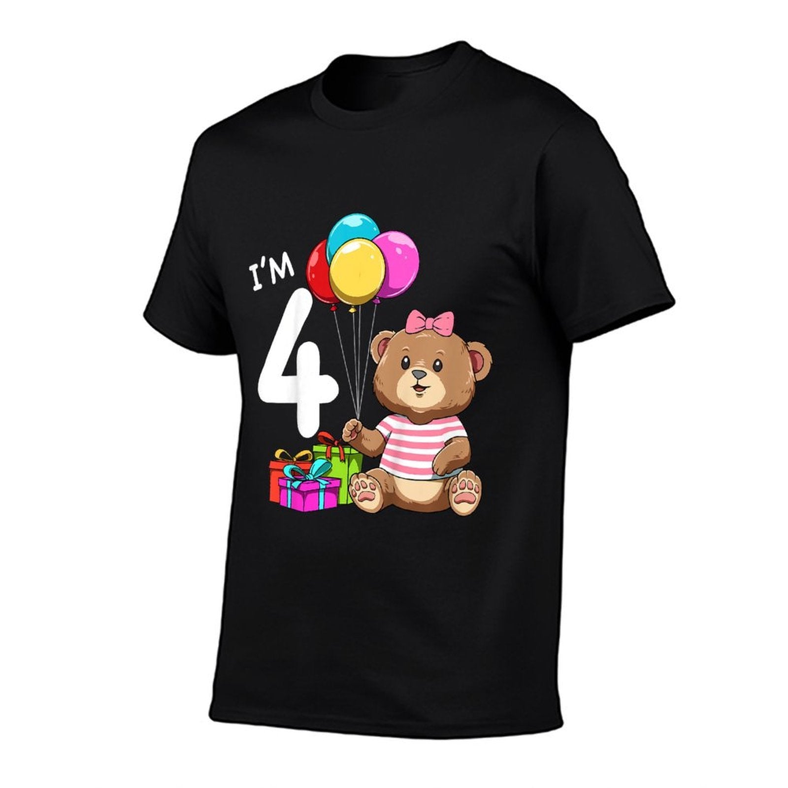 Kids Fourth Birthday Teddy Bear - 4 Year Old Girl  Easy-care T-Shirt