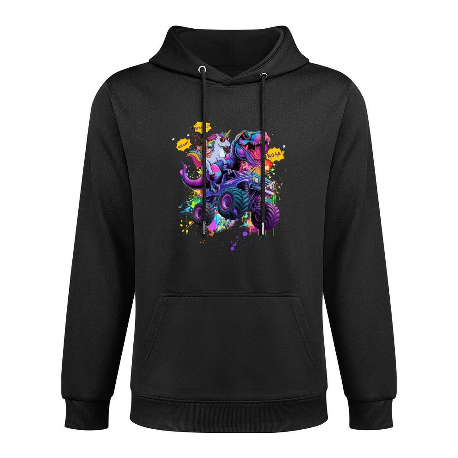 Cat Unicorn Riding Dinosaur Monster Truck All-Day Comfort Hoodie