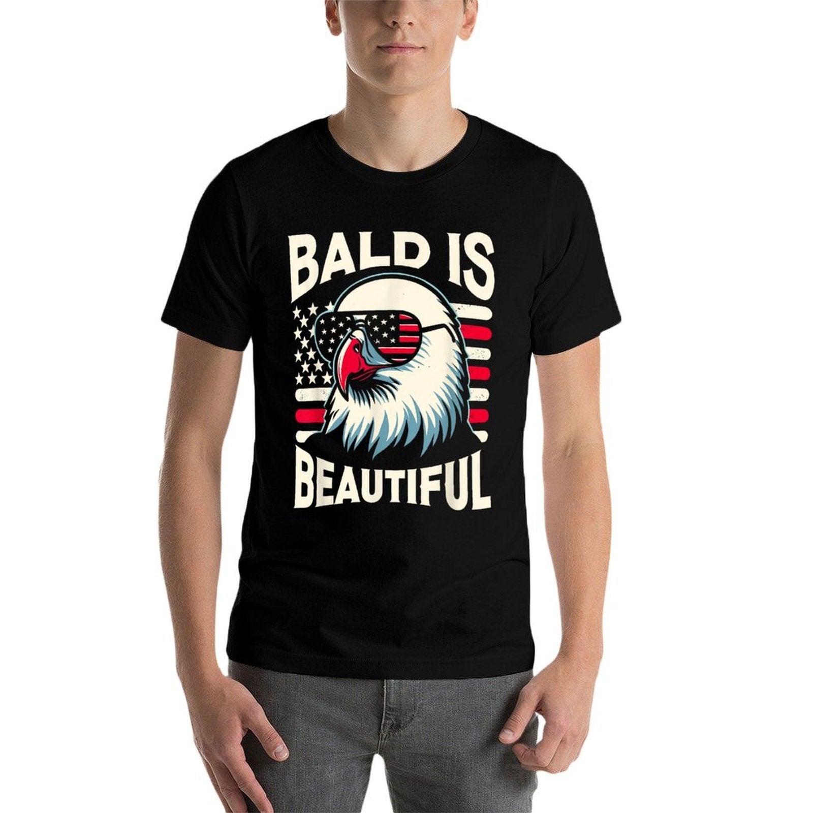 Bald Is Beautiful 4th of July USA Patriotic Funny Bald Eagle  Heathered Texture T-Shirt