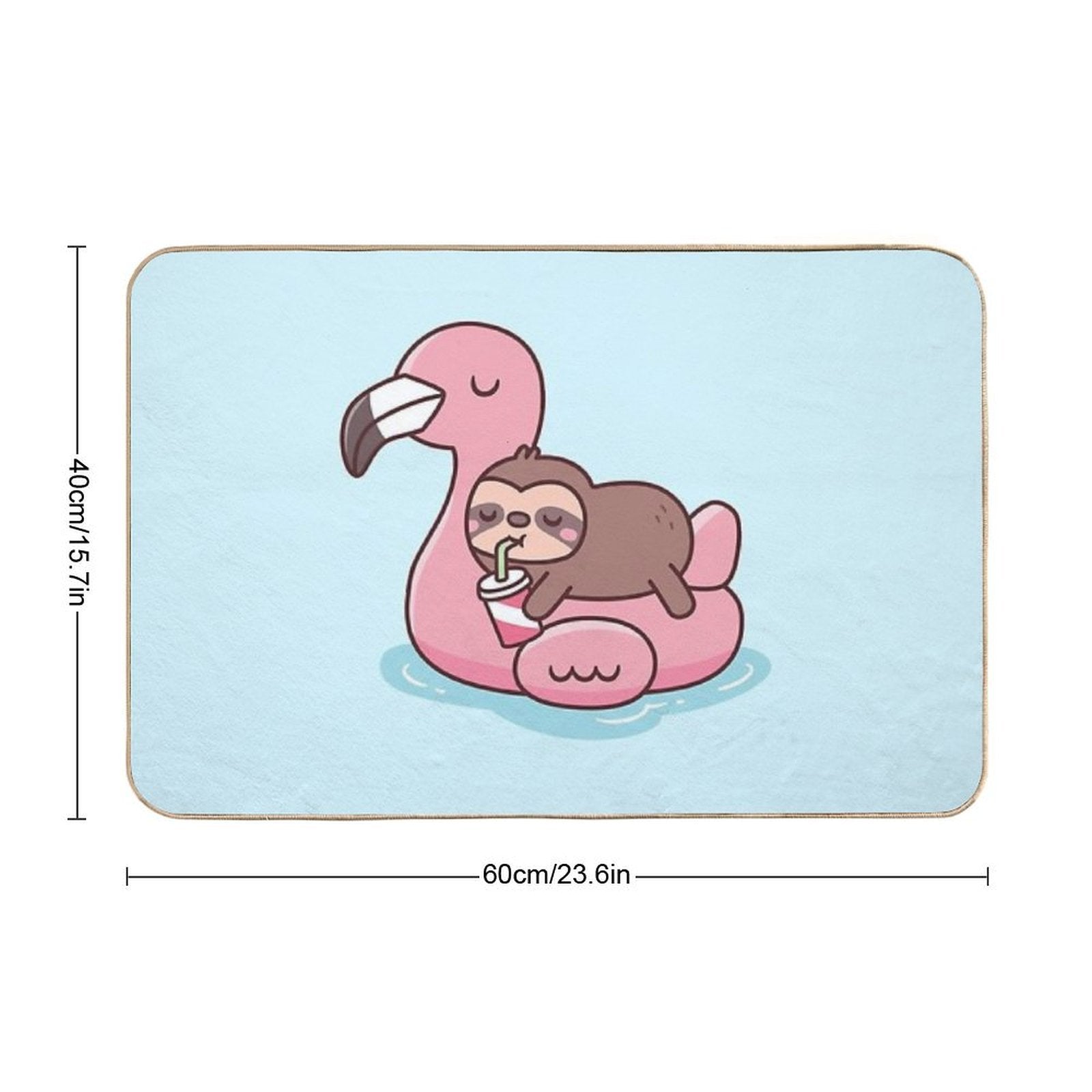 Cute Little Sloth Chilling On Flamingo Pool Float  Pet-Safe Bath Mat
