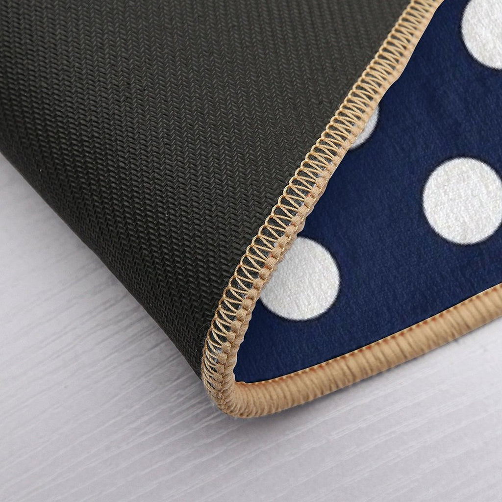 Navy Blue And White Large Polka Dot  Fade-Resistant Bath Mat