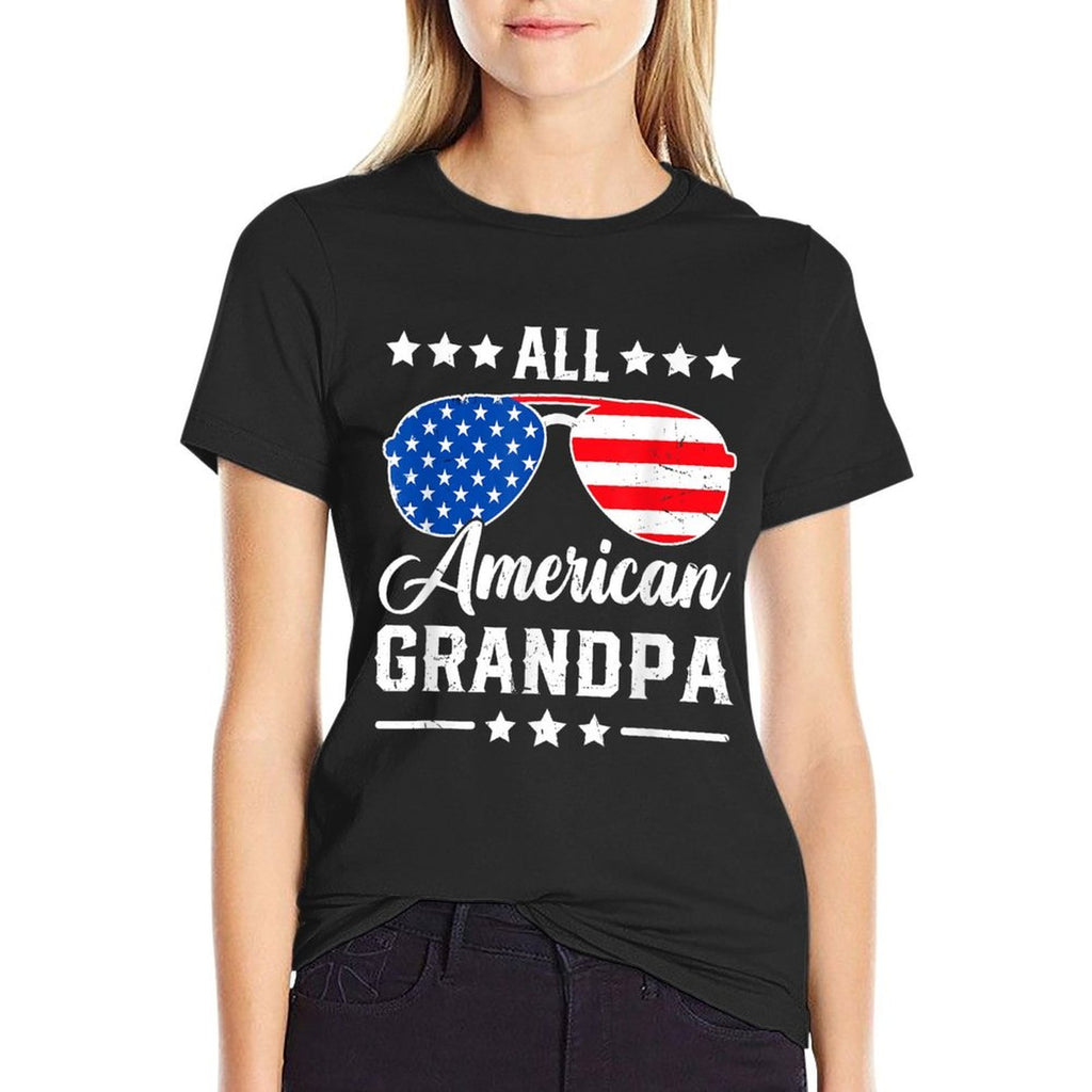 All American Grandpa 4th of July Patriotic USA Matching  Ribbed Collar T-Shirt
