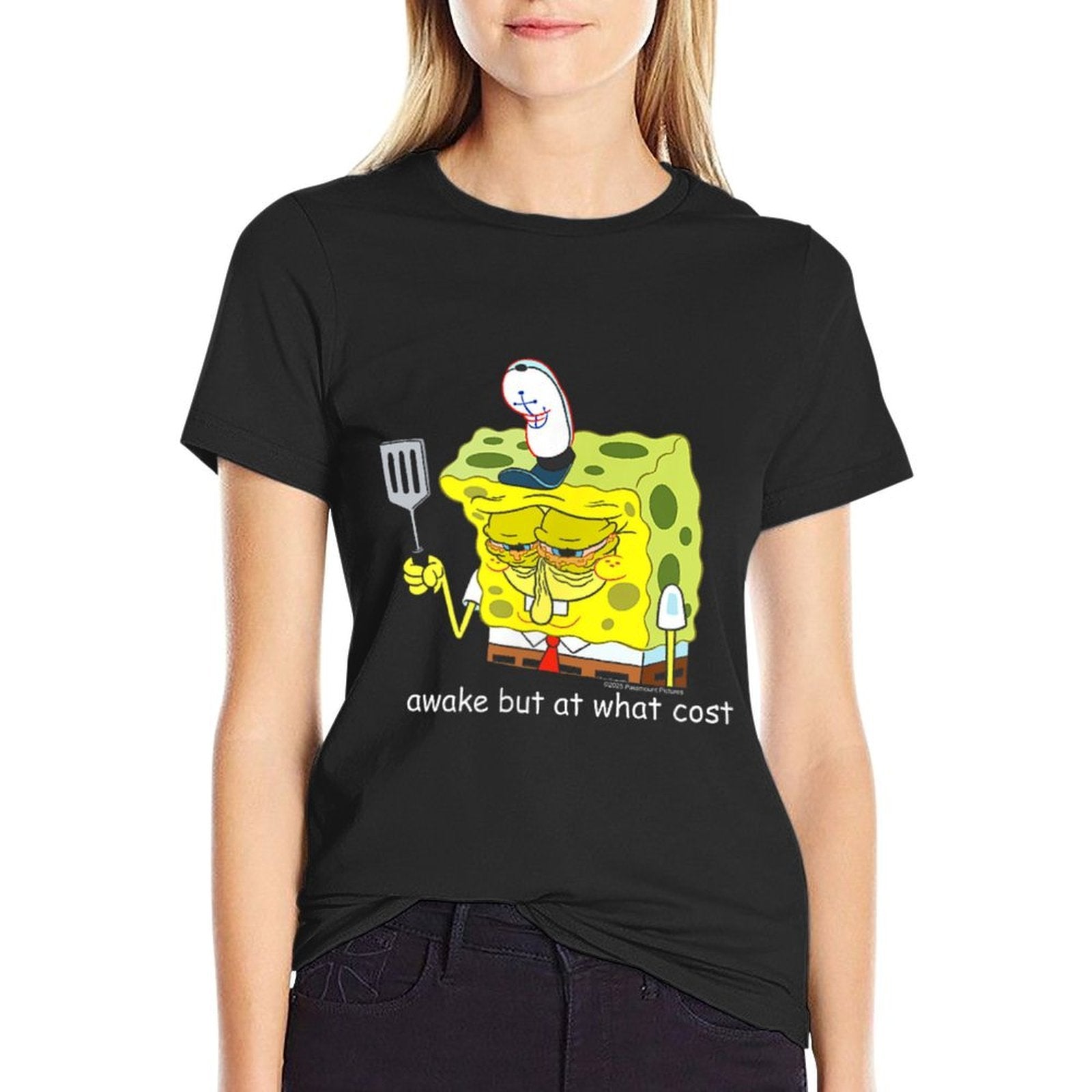 SpongeBob SquarePants Awake But At What Cost Meme Cartoon  Heathered Texture T-Shirt