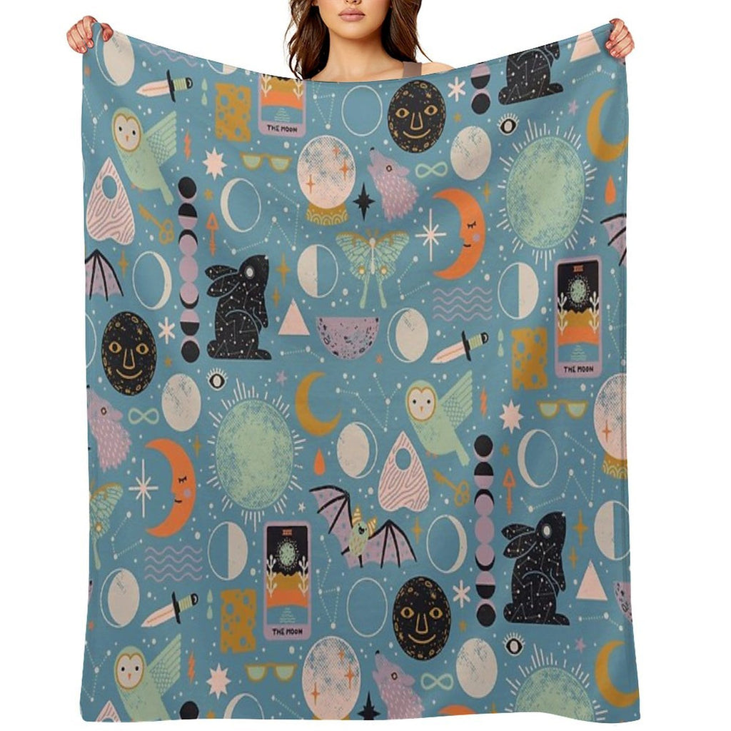 Lunar Pattern Blue Moon Wrinkle-free Throw Blanket