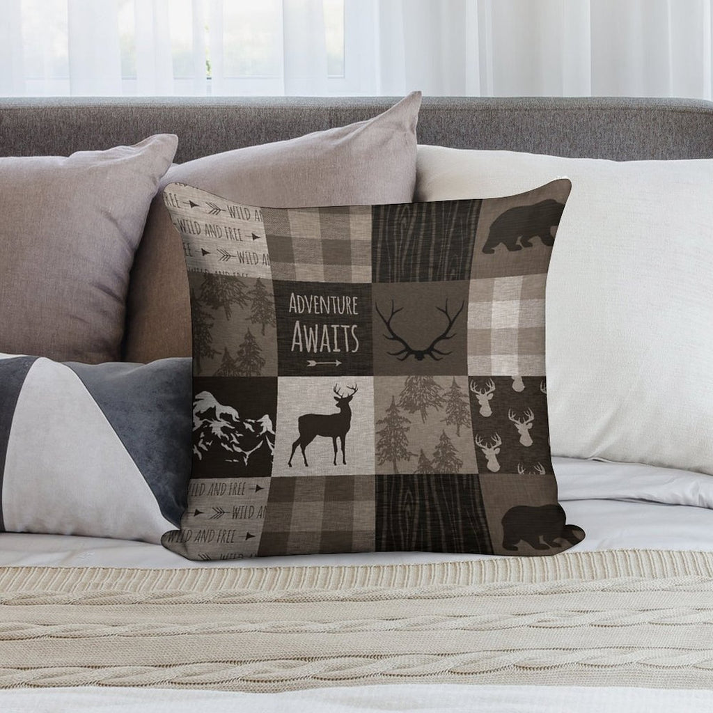 Adventure Patchwork - BrownBeige Soft Warmth Comfort Throw Pillow