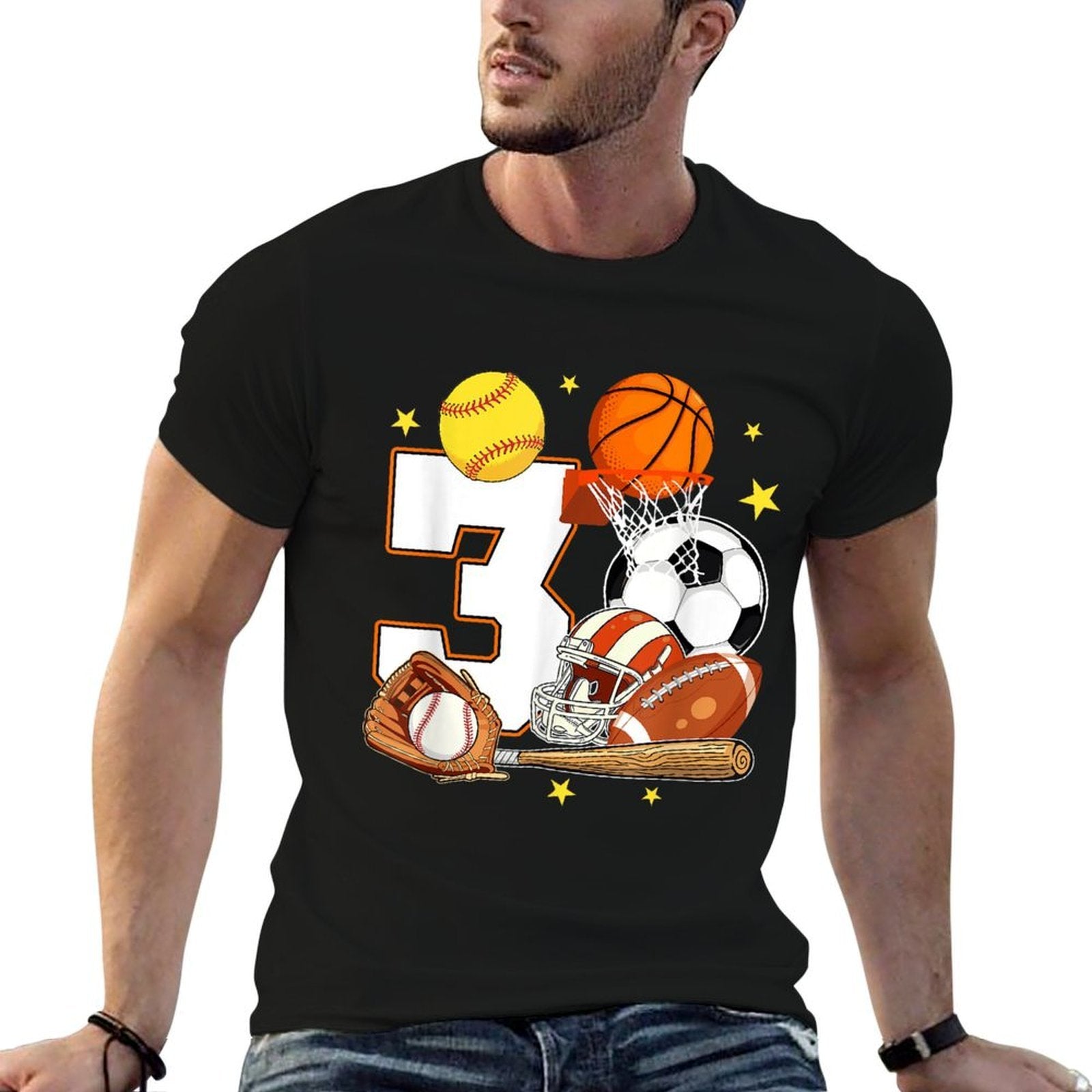 3rd Birthday Sports Birthday Theme 3 Year Old Birthday  Oversized Silhouette T-Shirt