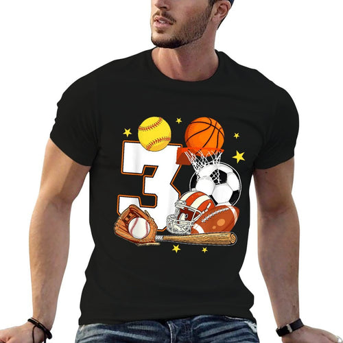 3rd Birthday Sports Birthday Theme 3 Year Old Birthday  Oversized Silhouette T-Shirt