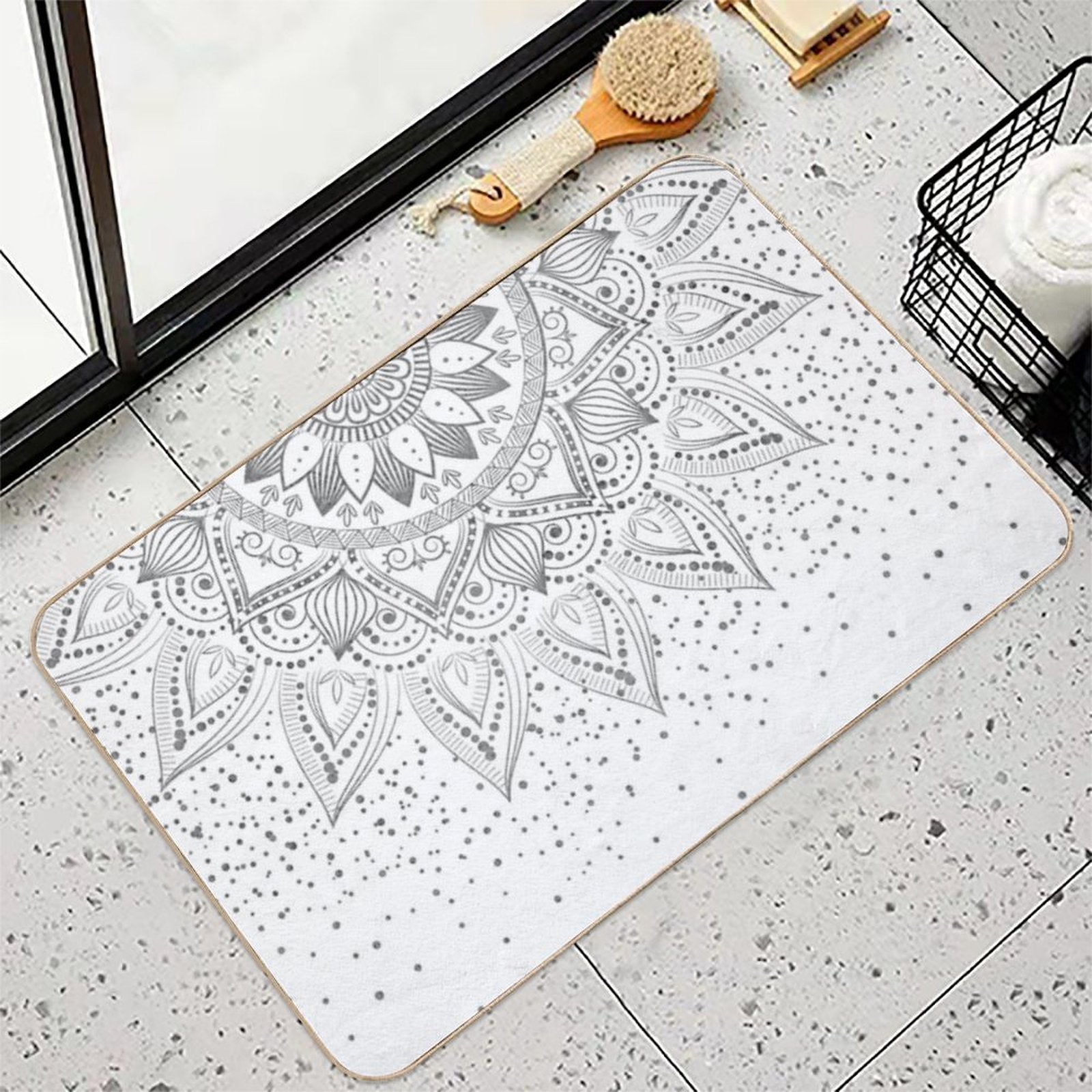 Elegant Grey Mandala Confetti Design  Versatile Bath Mat