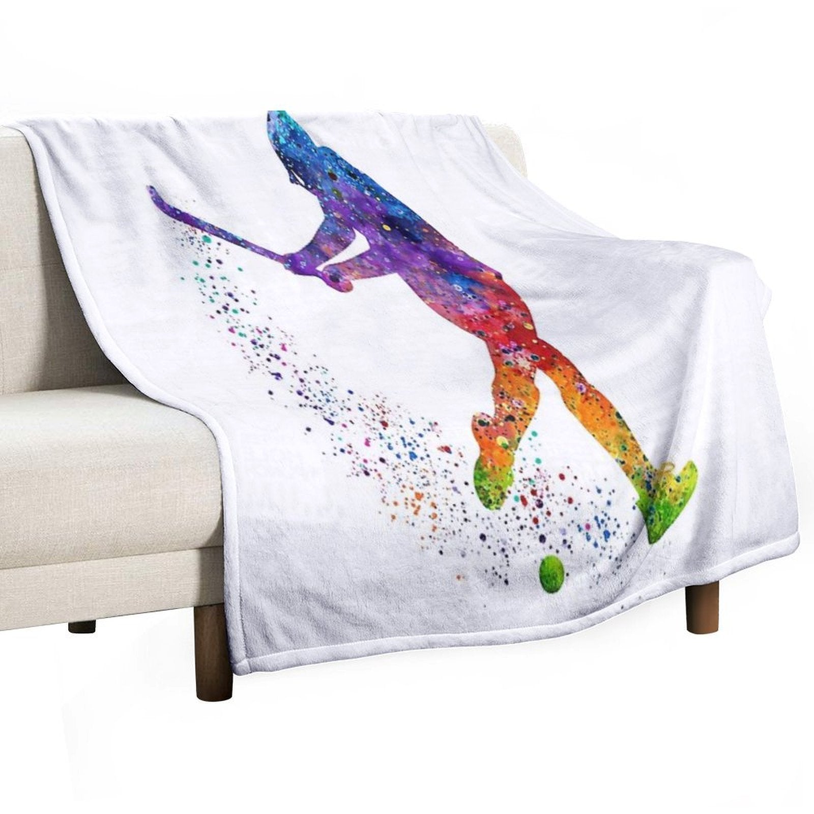 Field Hockey Girl Watercolor Silhouette Lightweight Throw Blanket