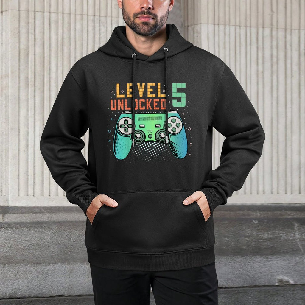 Kids Level 5 Unlocked 5th Birthday Gamer Gifts 5 Year Old Boys Medium-Weight Fabric Hoodie