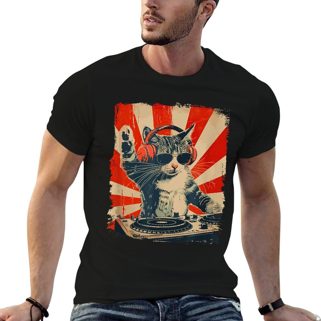 Funny DJ Cat Disco Sound Tech Headphone Music  Easy-care T-Shirt
