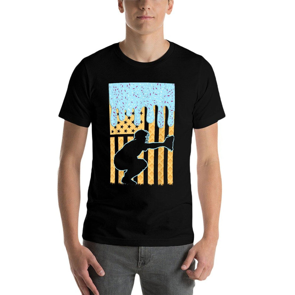 Ice Cream Baseball Drip Boys Catcher American 4th July  Soft T-Shirt