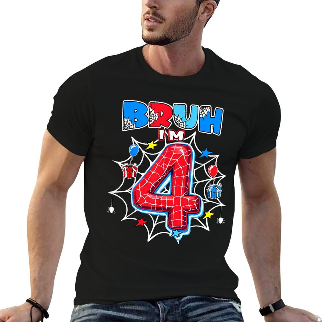 Kids Bruh I'm 4 Year Old Boy Birthday Spider Theme Party  Breathable T-Shirt