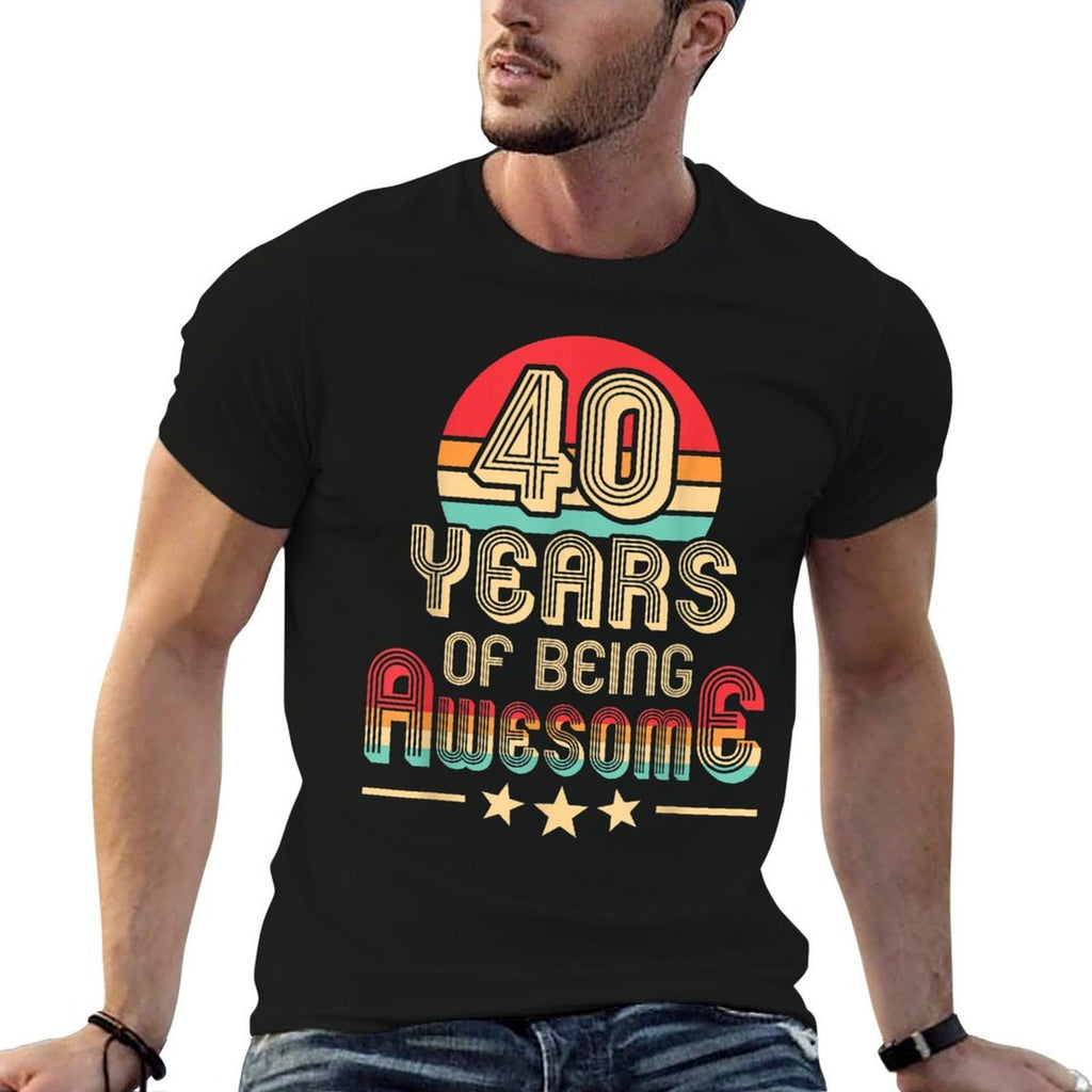 40 Years Of Being Awesome 40 Years Old 40th Birthday Retro  Ribbed Collar T-Shirt