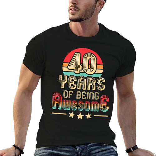 40 Years Of Being Awesome 40 Years Old 40th Birthday Retro  Ribbed Collar T-Shirt