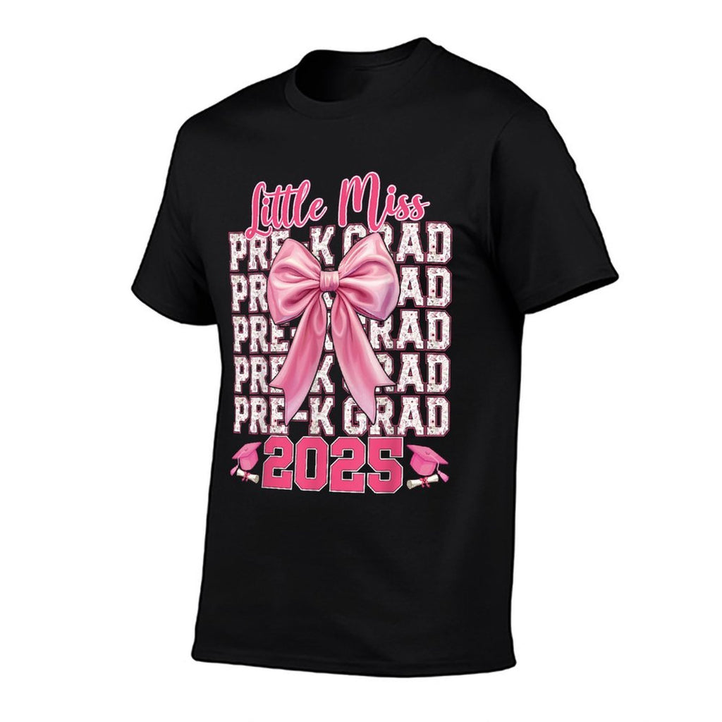 Little Miss Pre-K Grad 2025 Graduation Girls Coquette Bow  Polyester Blend T-Shirt