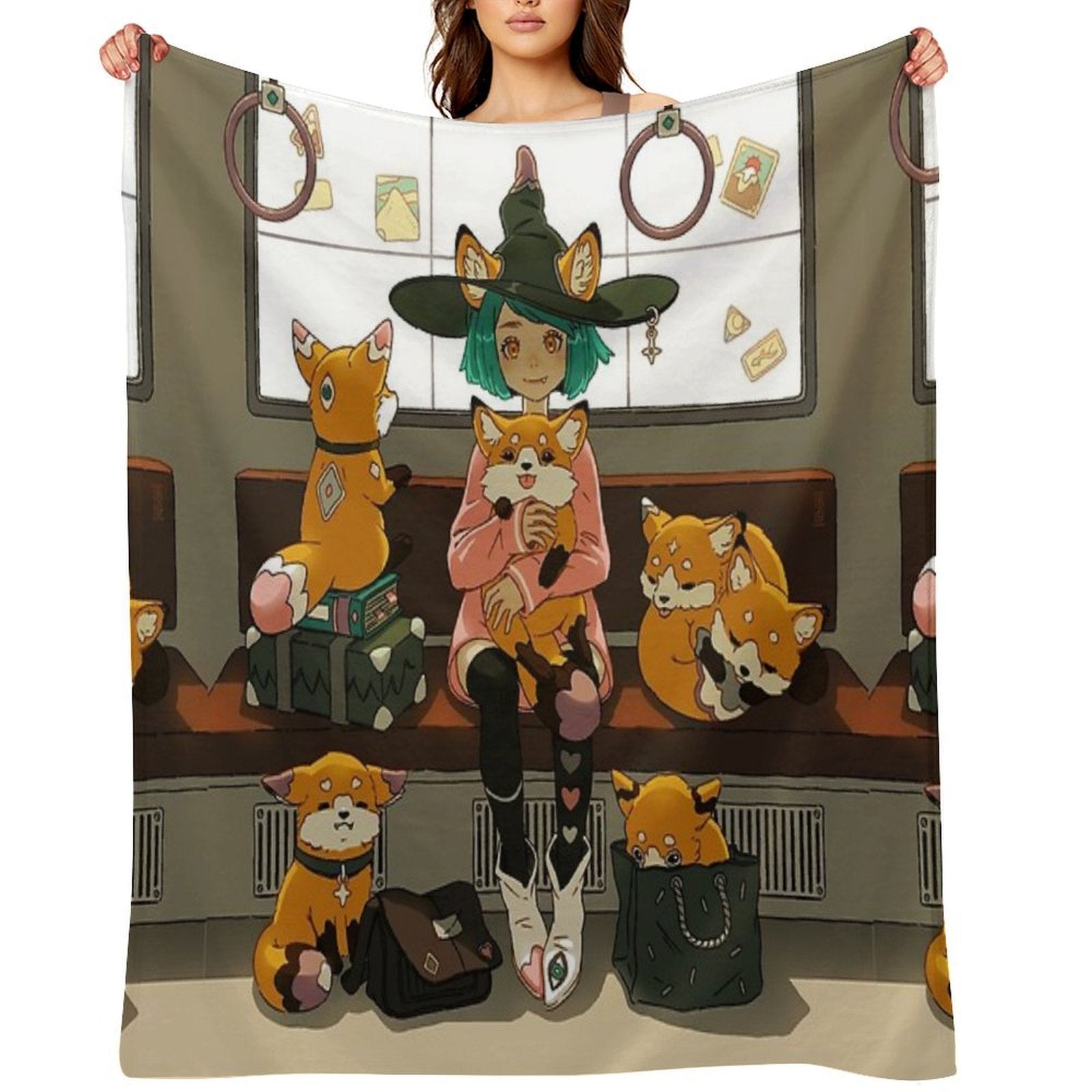 Witch And The Magic Foxes Wrinkle-free Throw Blanket