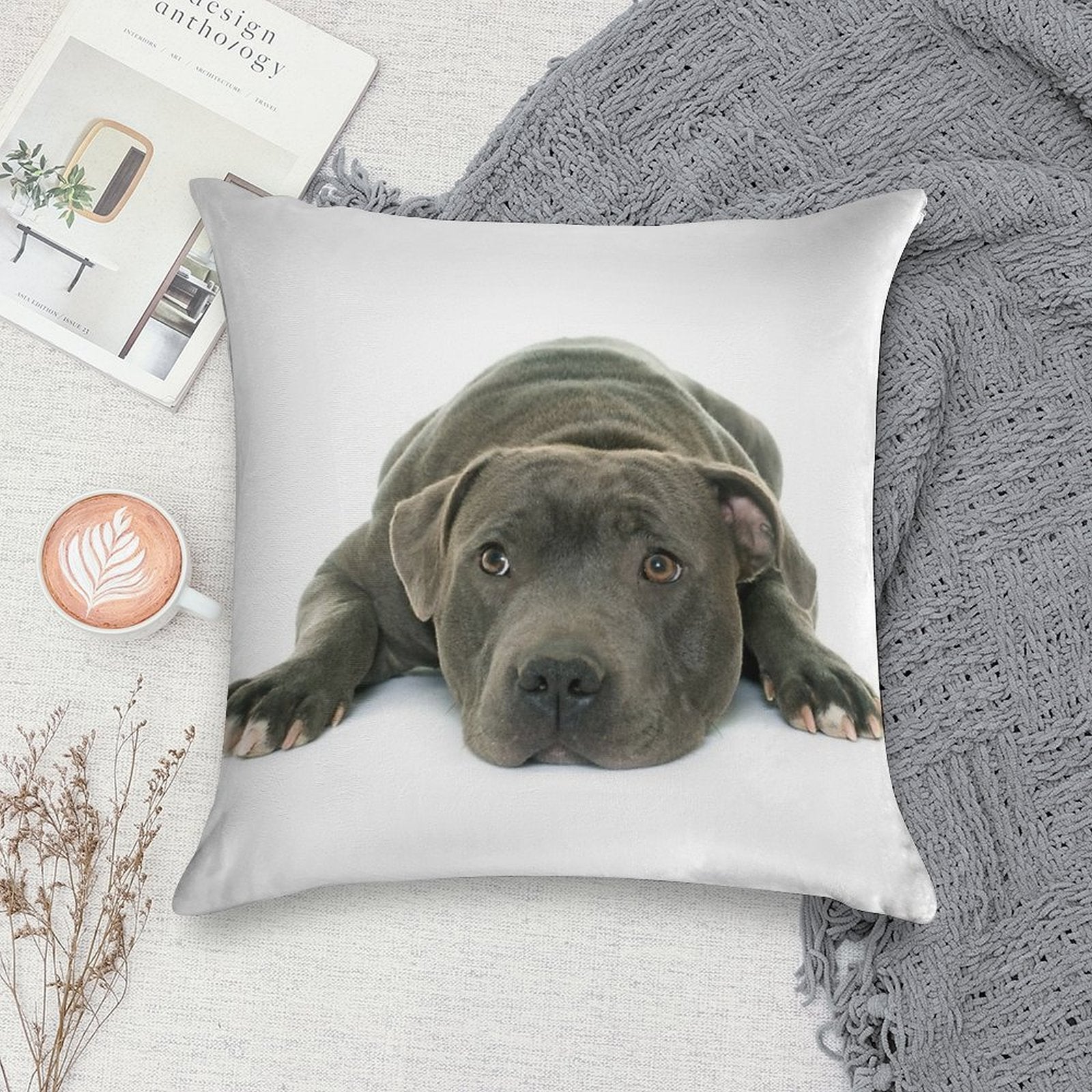 Blue Staffordshire Bull Terrier Super Cute Puppy Eyes Soft Reinforced Edging Throw Pillow