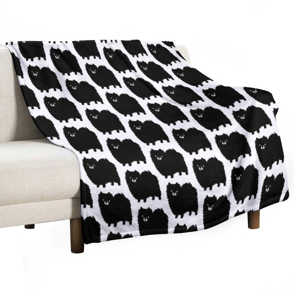 Cute Fluffy Black Pomeranian Cartoon Dog Comfort Throw Blanket