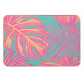 Tropical Leaves in Pink And Turquoise  Easy To Clean Bath Mat