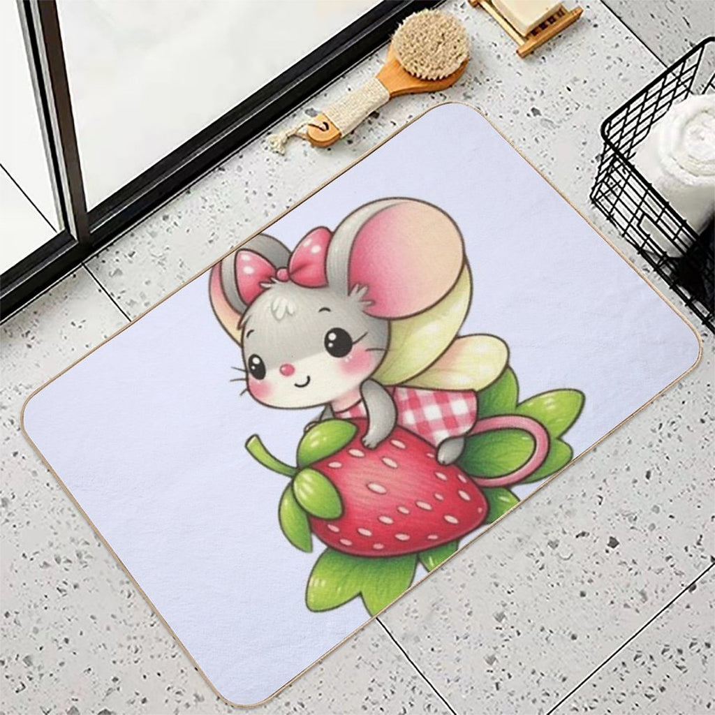 Cute Mouse Fairy with A Strawberry Durable Bath Mat