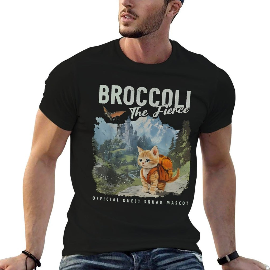 Quest Squad Broccoli Cat Funny Broccoli The Fierce  Fade-proof Color T-Shirt