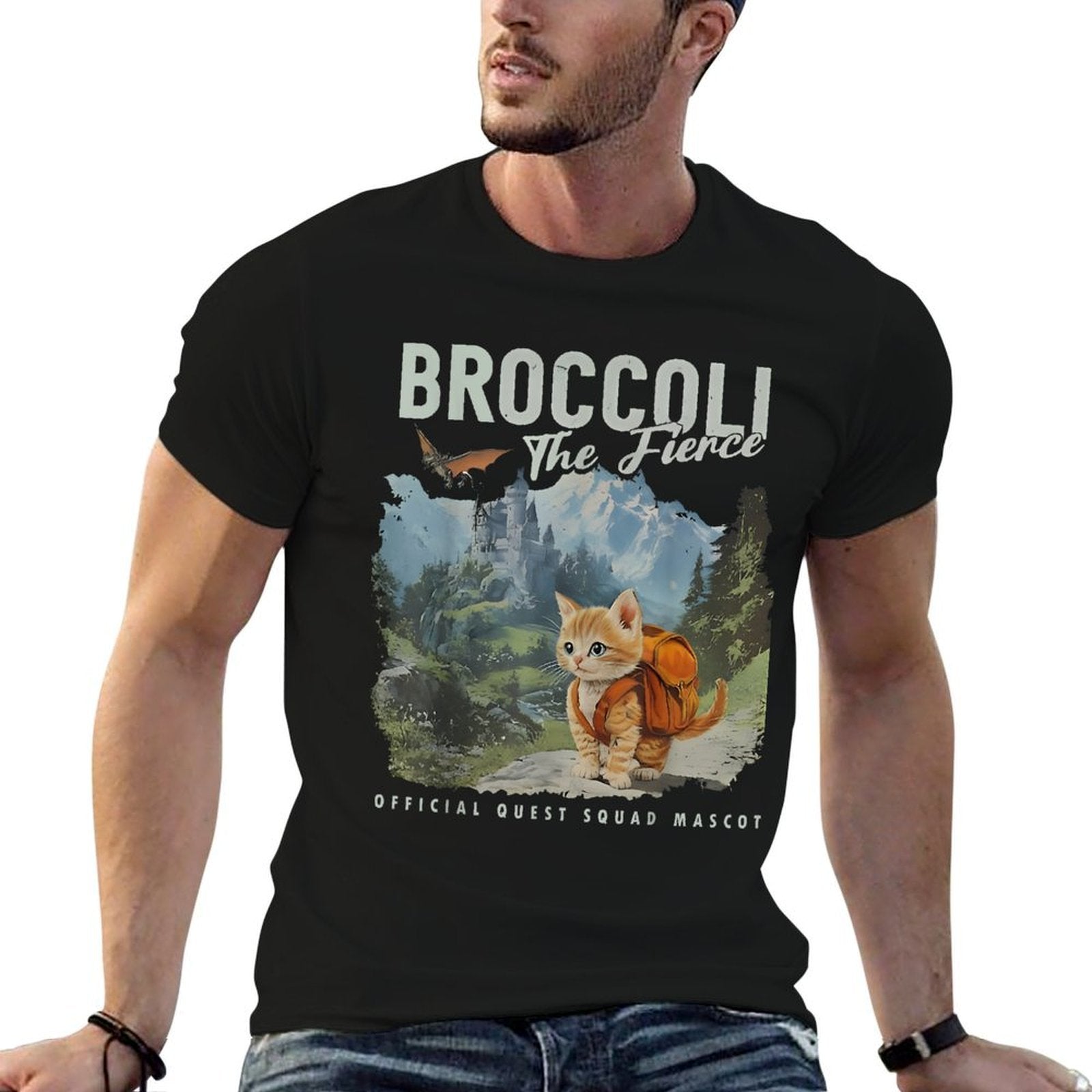 Quest Squad Broccoli Cat Funny Broccoli The Fierce  Fade-proof Color T-Shirt