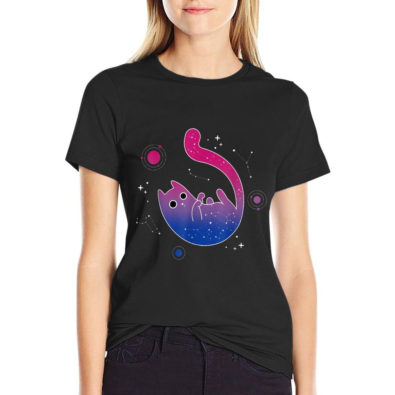 Bisexual Cat Galaxy Space LGBT Bi Pride Month, Gay LGBT  Stretchy T-Shirt