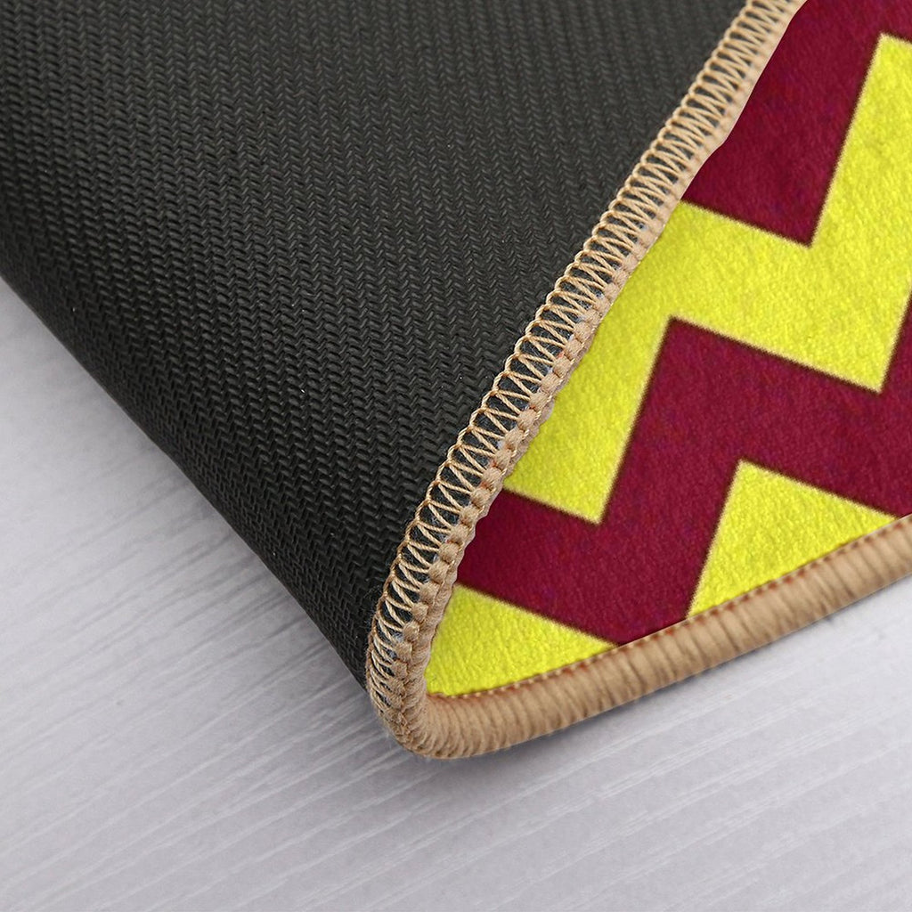 Electric Yellow And Burgundy Red Horizontal Zigzags  Repositionable Bath Mat