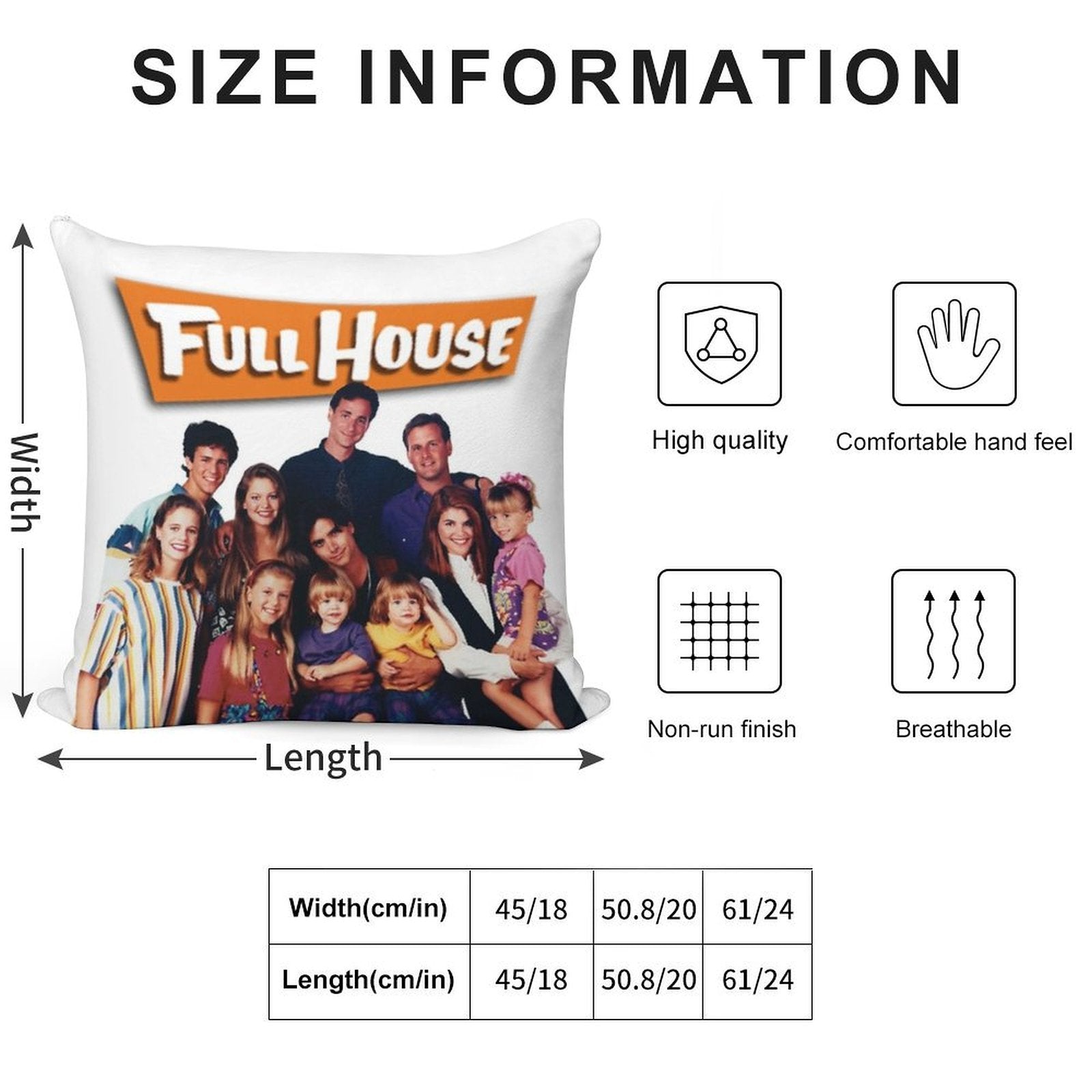 Full House Cast Soft Hidden Zipper Throw Pillow